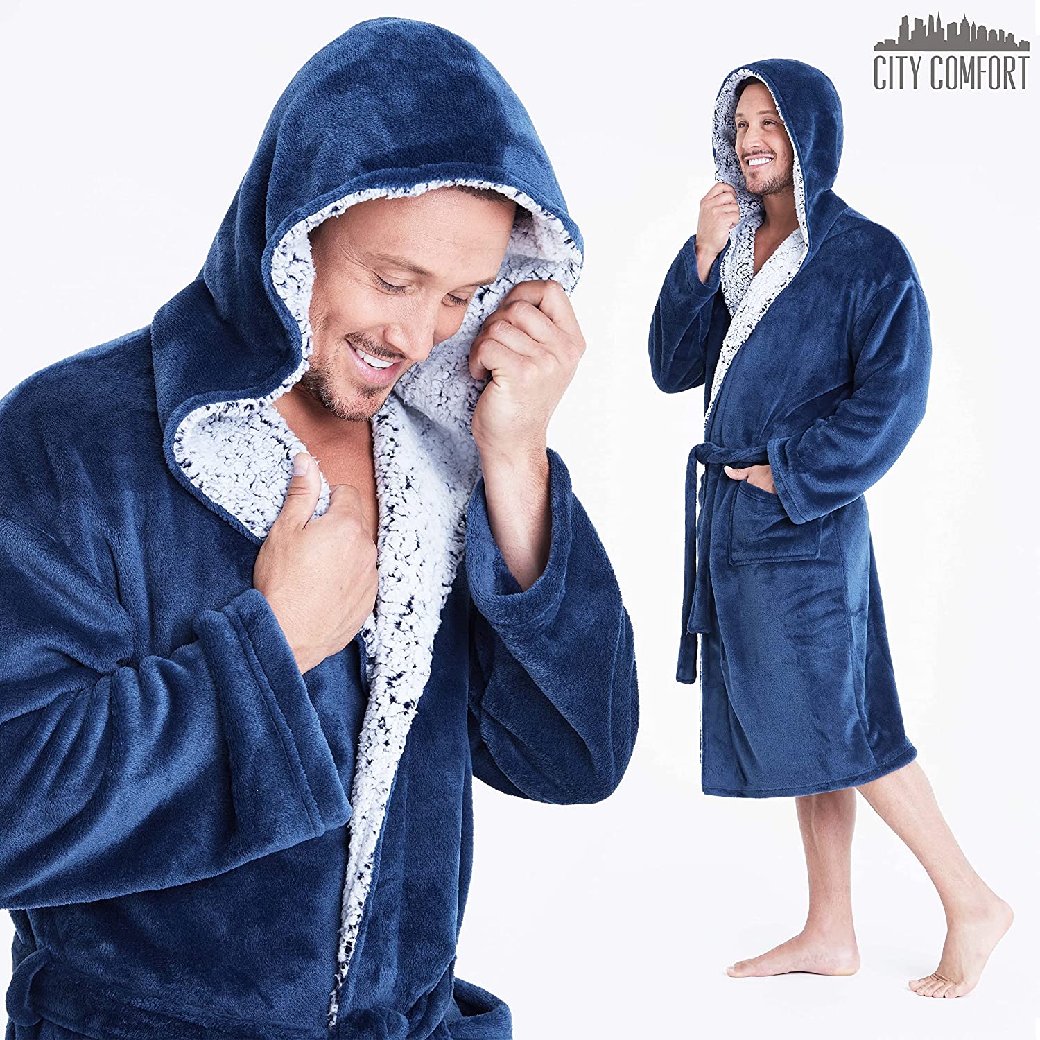CityComfort Dressing Gown Men and Teenagers - Super Soft Hooded Mens Fleece Robe - Sizes M-2XL Warm Cosy Loungewear Nightwear - Image 5