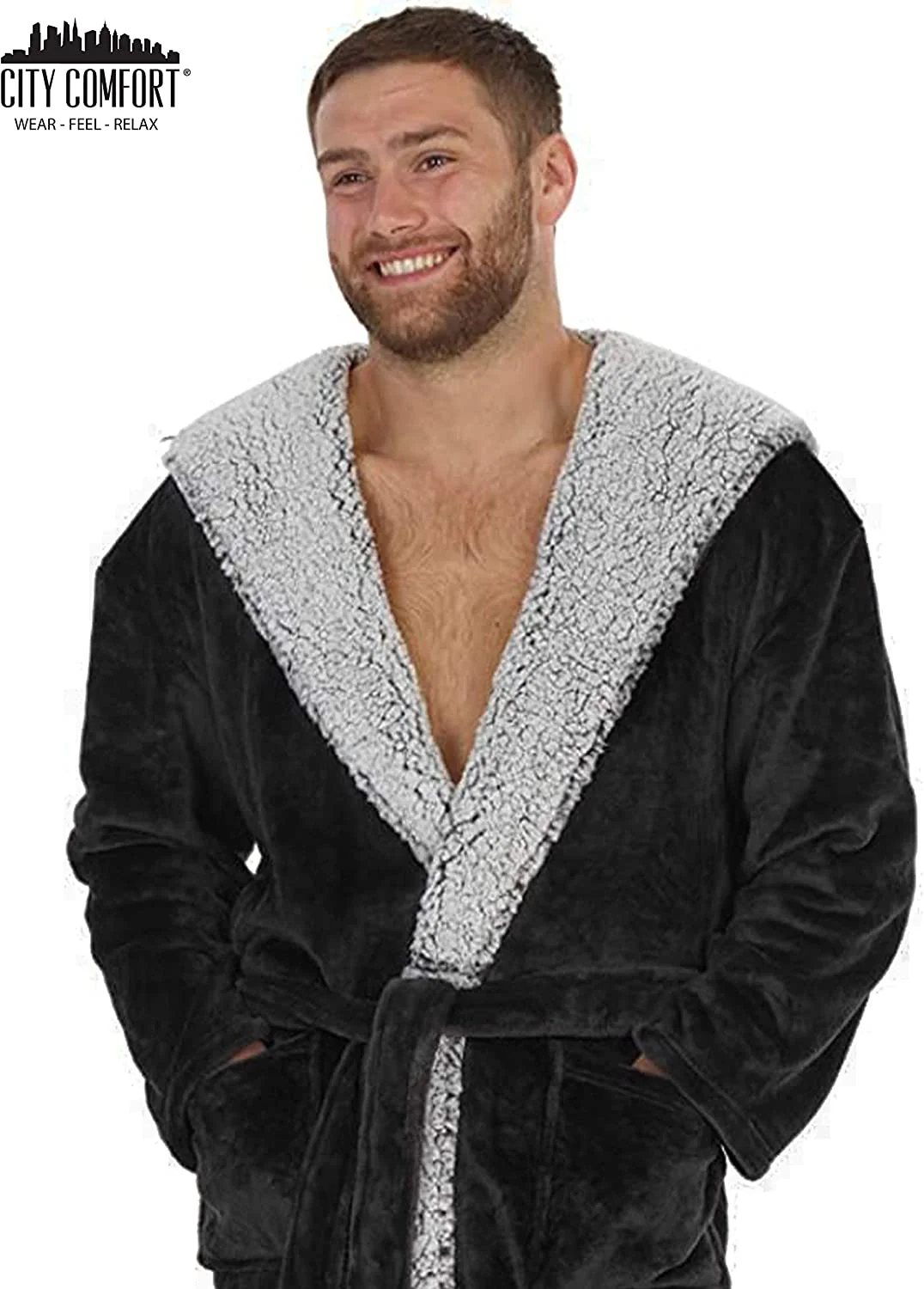 CityComfort Dressing Gown Men and Teenagers - Super Soft Hooded Mens Fleece Robe - Sizes M-2XL Warm Cosy Loungewear Nightwear - Image 9