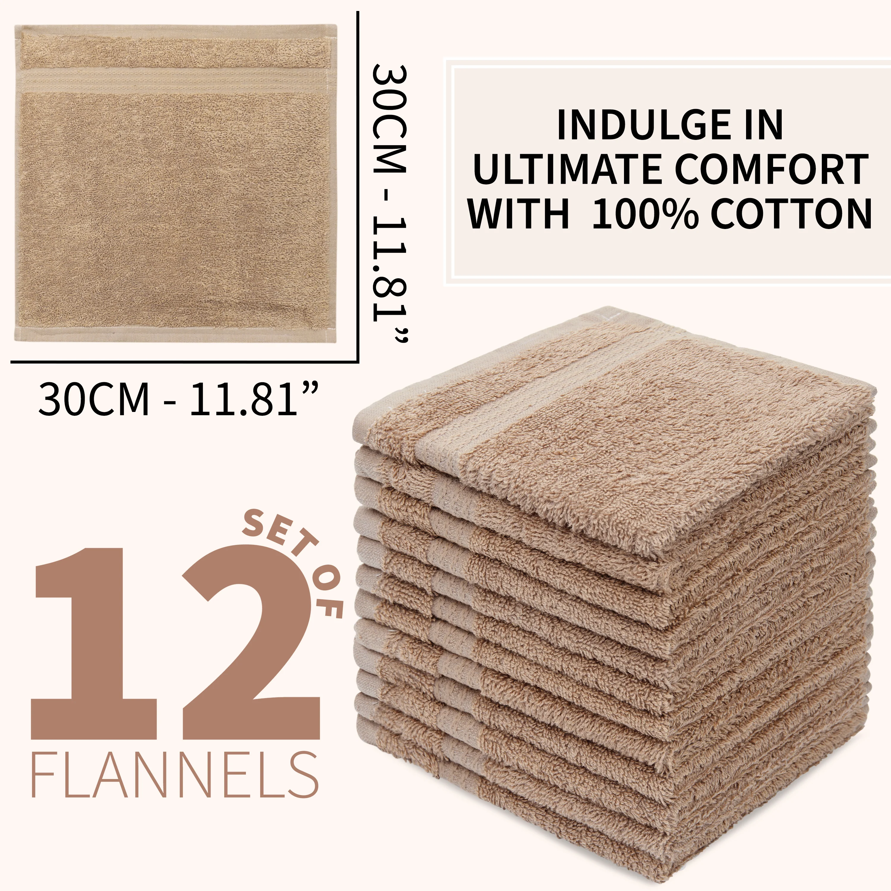 CityComfort Flannels Pack of 12 Face Towels 100% Cotton 550 GSM 30x30cm Highly Absorbent Soft Wash Cloth Household Essentials - Image 12