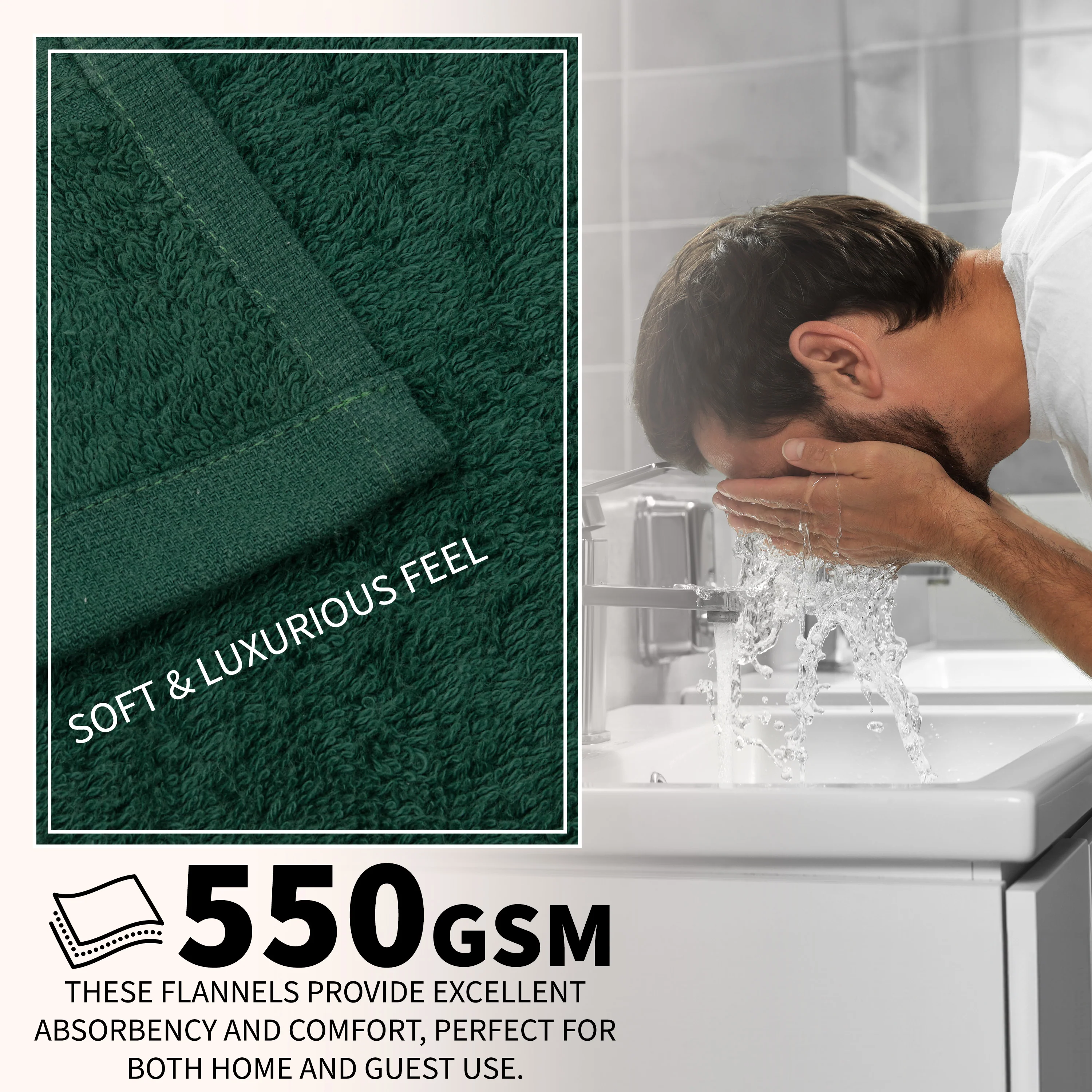 CityComfort Flannels Pack of 12 Face Towels 100% Cotton 550 GSM 30x30cm Highly Absorbent Soft Wash Cloth Household Essentials - Image 17