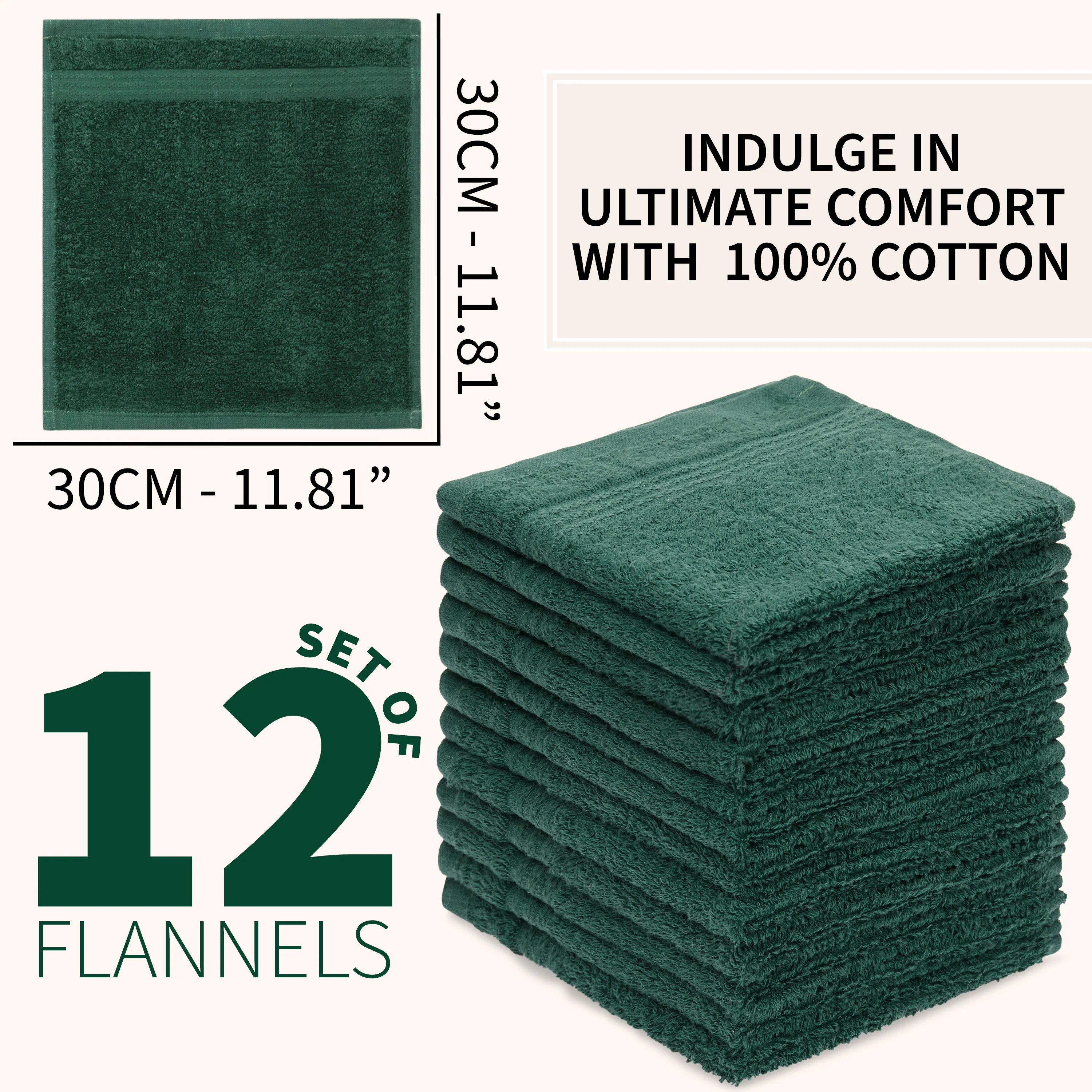 CityComfort Flannels Pack of 12 Face Towels 100% Cotton 550 GSM 30x30cm Highly Absorbent Soft Wash Cloth Household Essentials - Image 18