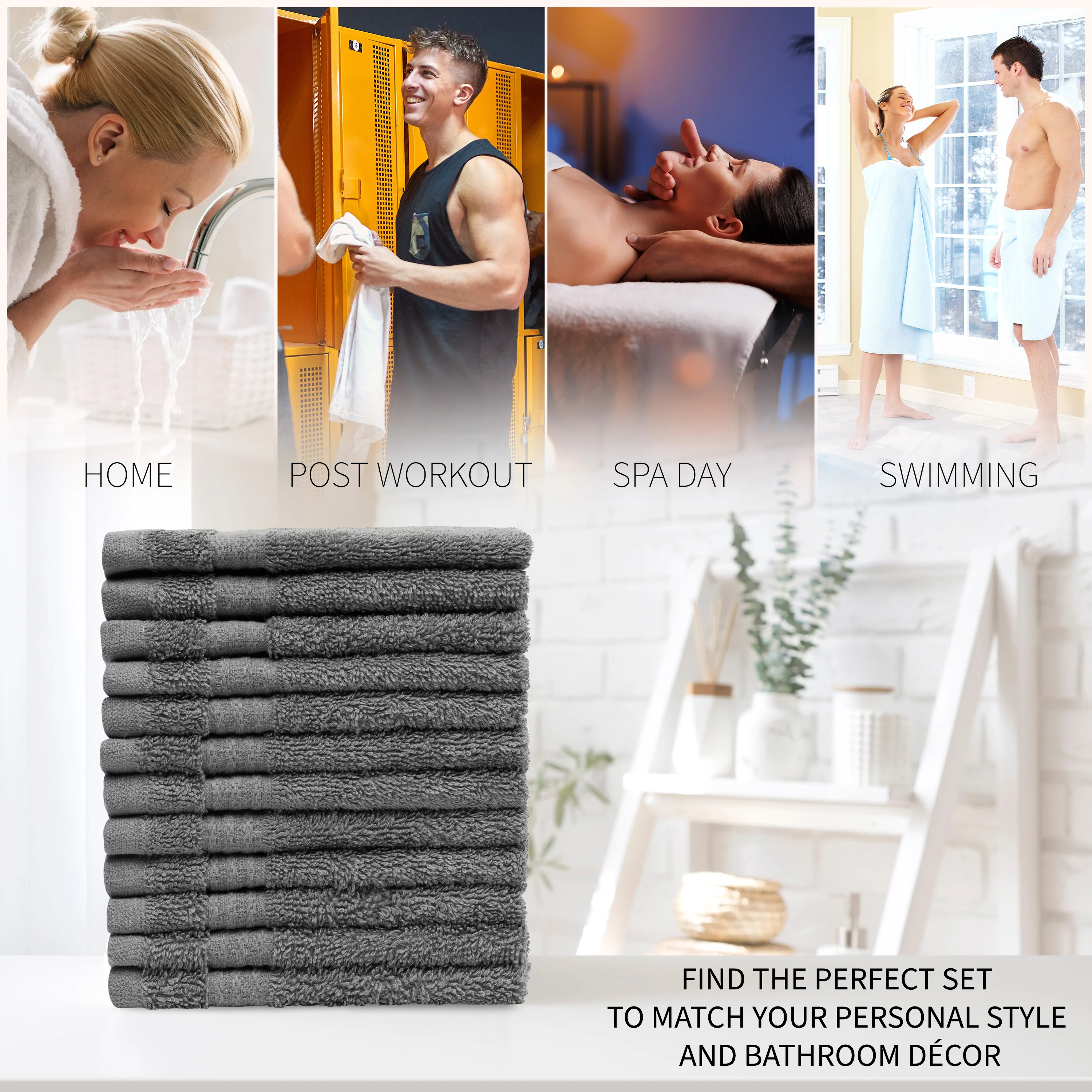 CityComfort Flannels Pack of 12 Face Towels 100% Cotton 550 GSM 30x30cm Highly Absorbent Soft Wash Cloth Household Essentials - Image 23