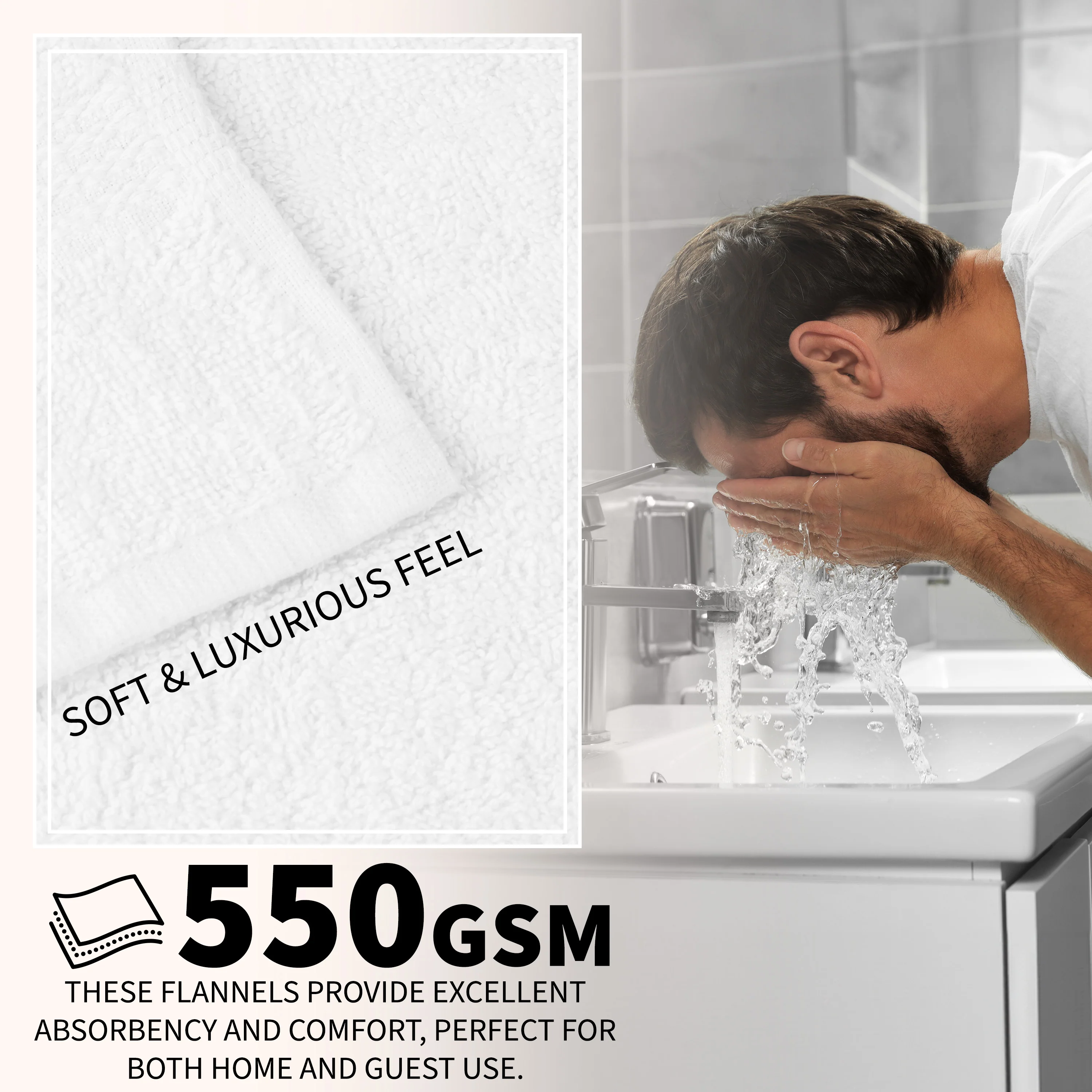 CityComfort Flannels Pack of 12 Face Towels 100% Cotton 550 GSM 30x30cm Highly Absorbent Soft Wash Cloth Household Essentials - Image 28