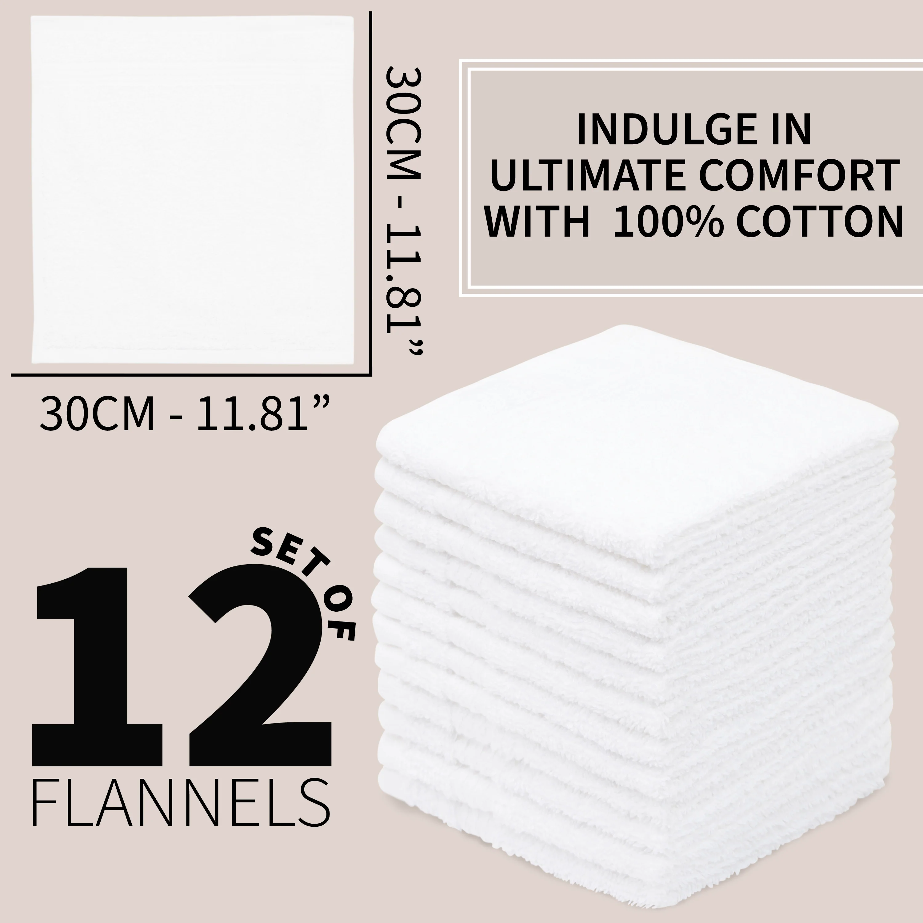 CityComfort Flannels Pack of 12 Face Towels 100% Cotton 550 GSM 30x30cm Highly Absorbent Soft Wash Cloth Household Essentials - Image 30