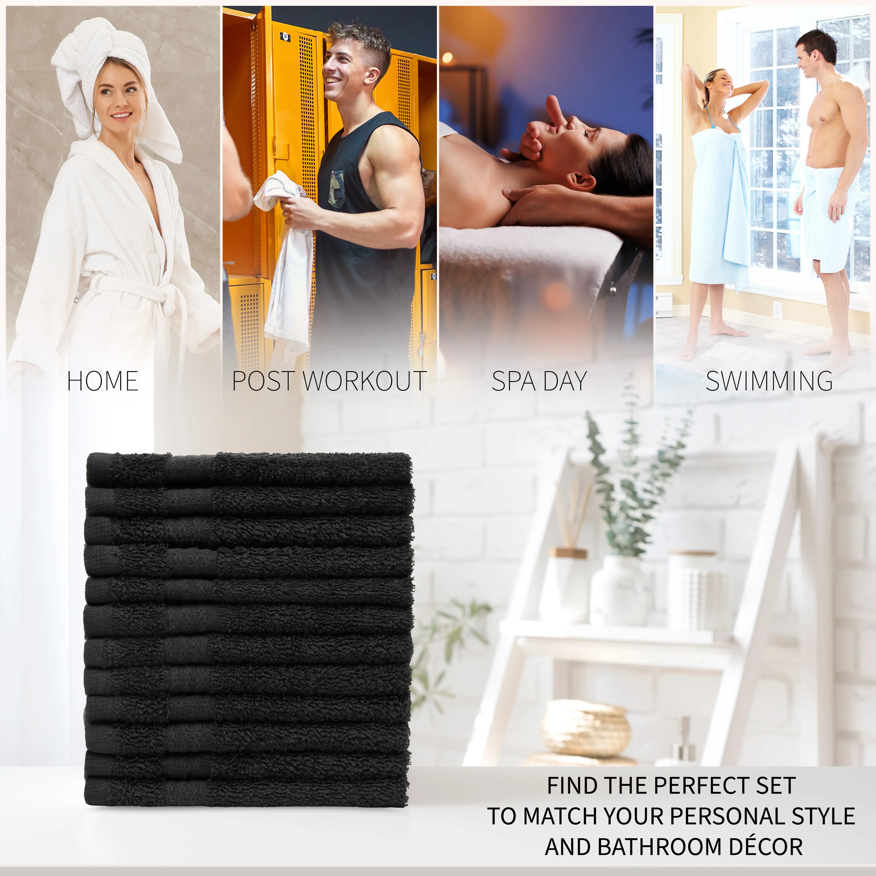 CityComfort Flannels Pack of 12 Face Towels 100% Cotton 550 GSM 30x30cm Highly Absorbent Soft Wash Cloth Household Essentials - Image 5