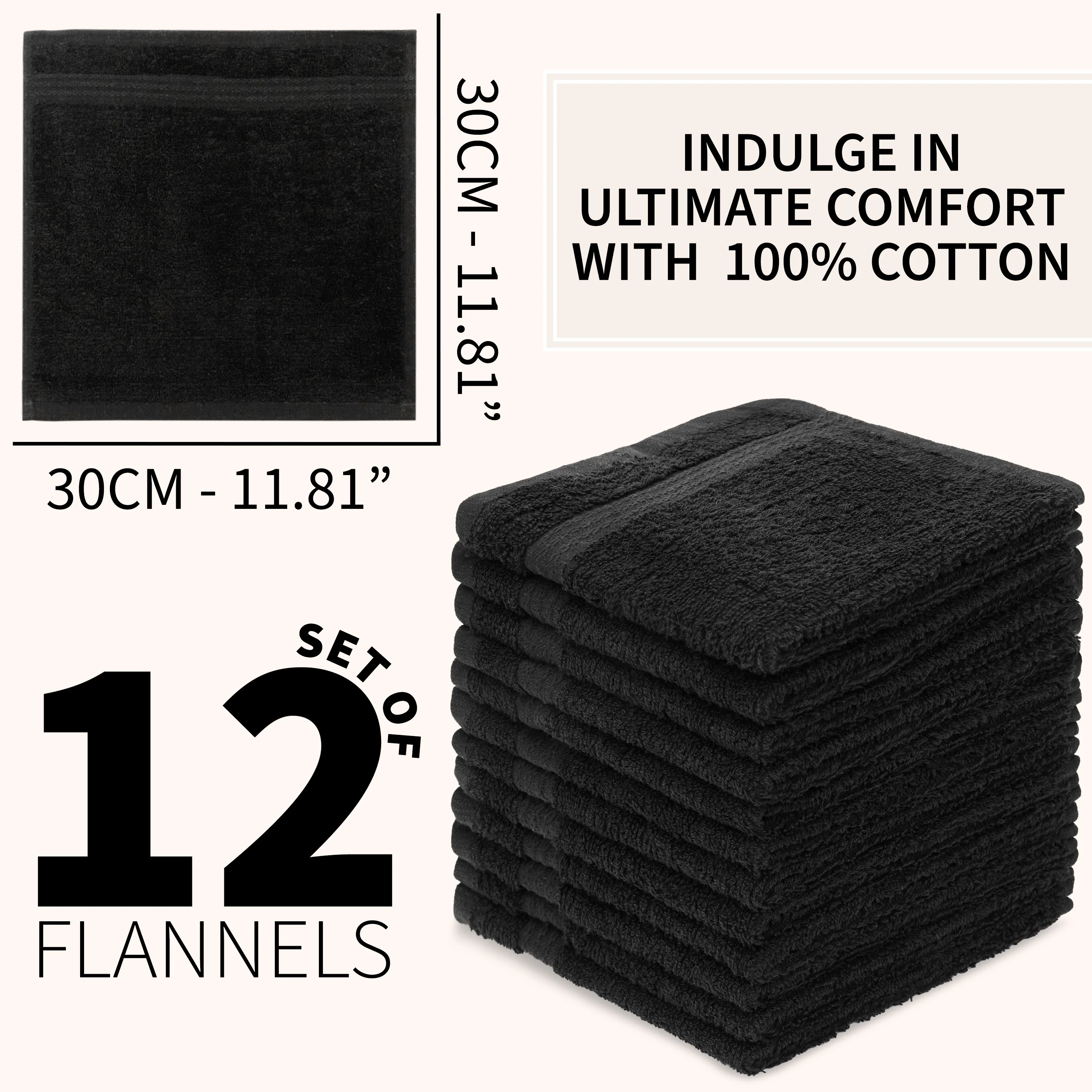 CityComfort Flannels Pack of 12 Face Towels 100% Cotton 550 GSM 30x30cm Highly Absorbent Soft Wash Cloth Household Essentials - Image 6