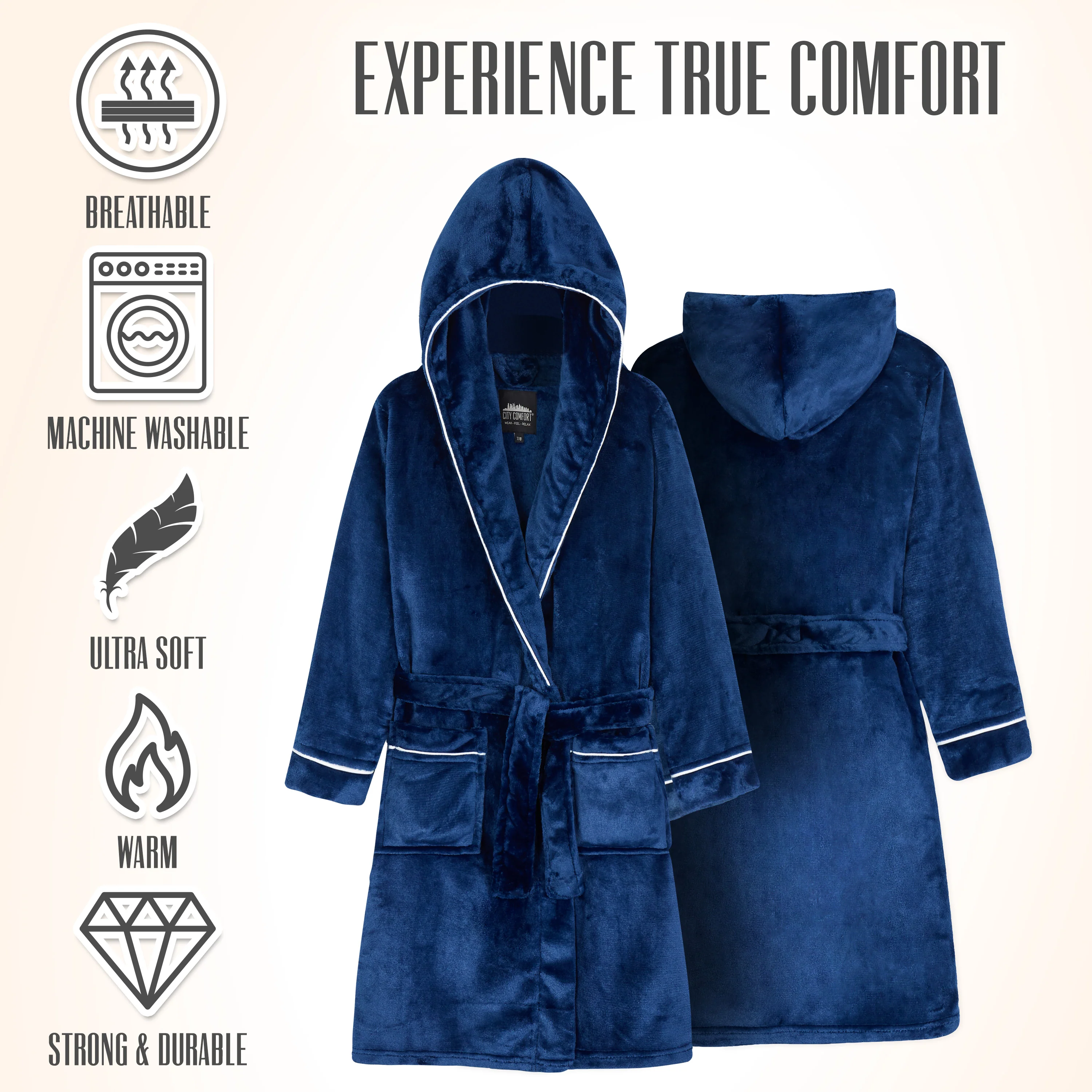 CityComfort Fleece Dressing Gown Kids Towelling Robe Bathrobe Plush Soft - Image 4