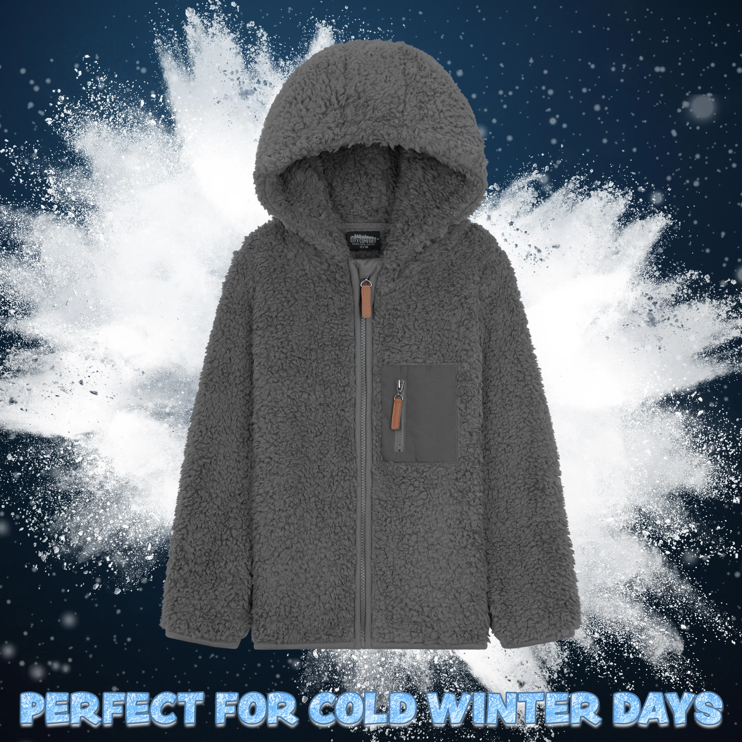 CityComfort Fleece Jacket for Kids, Zip Up Fuzzy Teddy Hoodie - Image 17