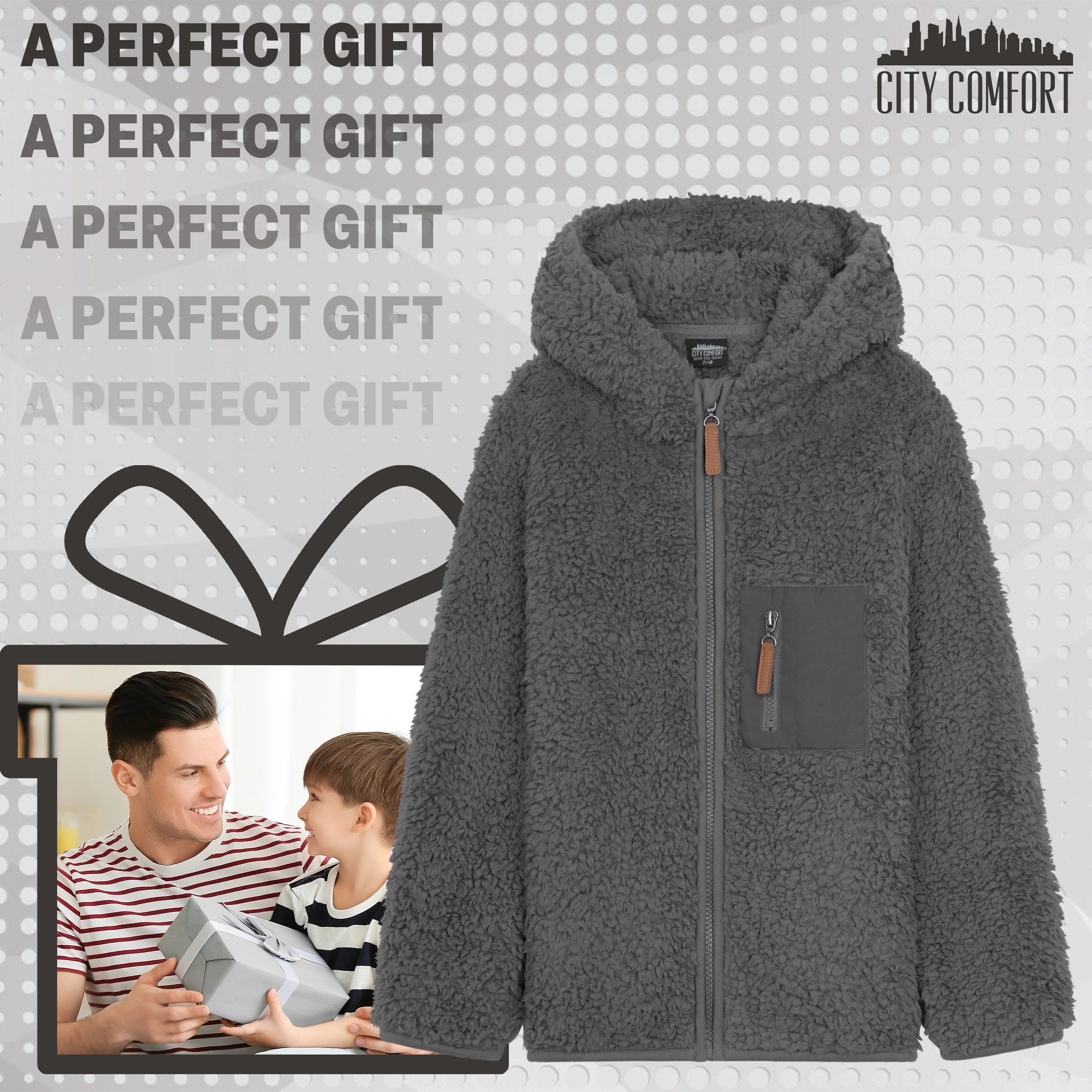 CityComfort Fleece Jacket for Kids, Zip Up Fuzzy Teddy Hoodie - Image 18