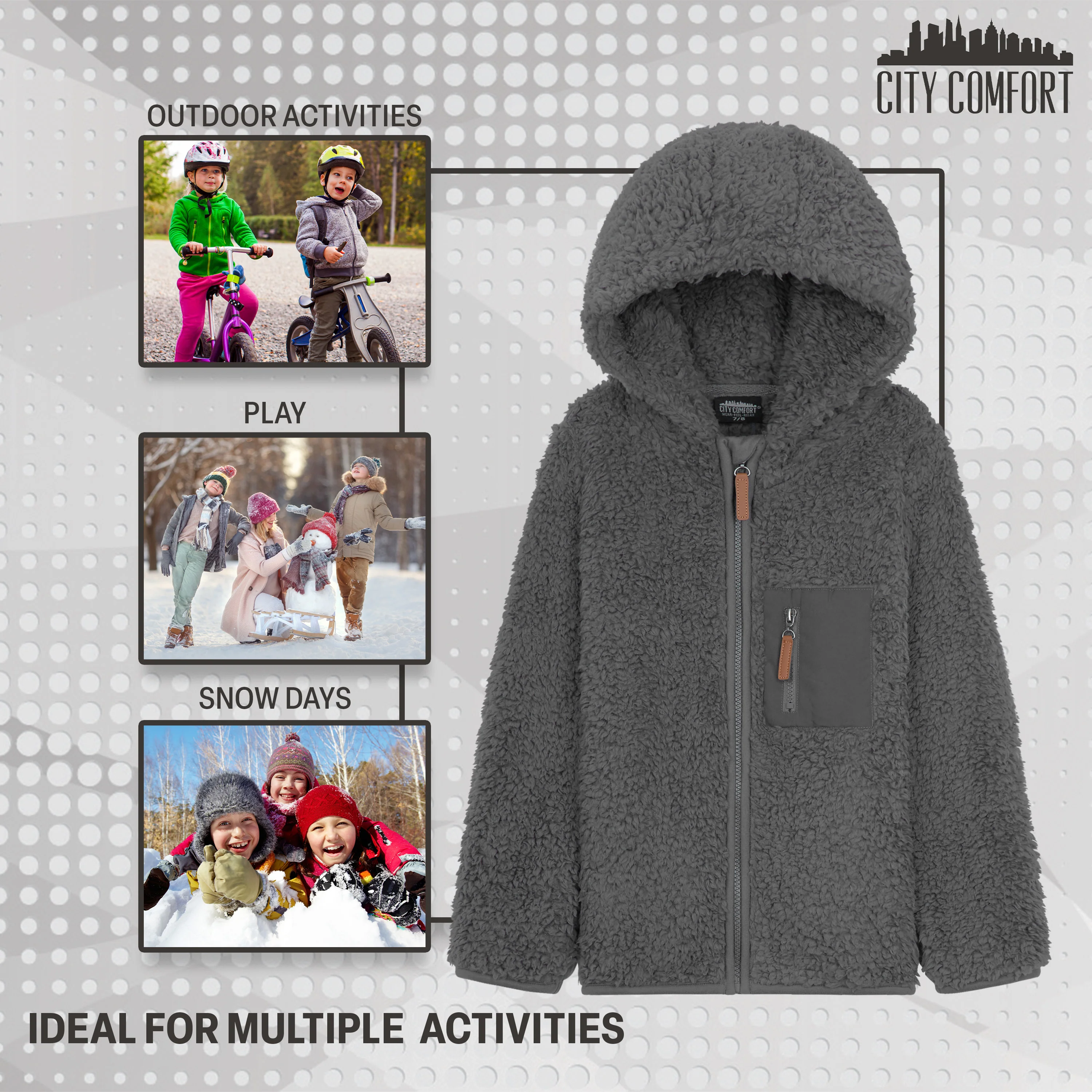 CityComfort Fleece Jacket for Kids, Zip Up Fuzzy Teddy Hoodie - Image 19