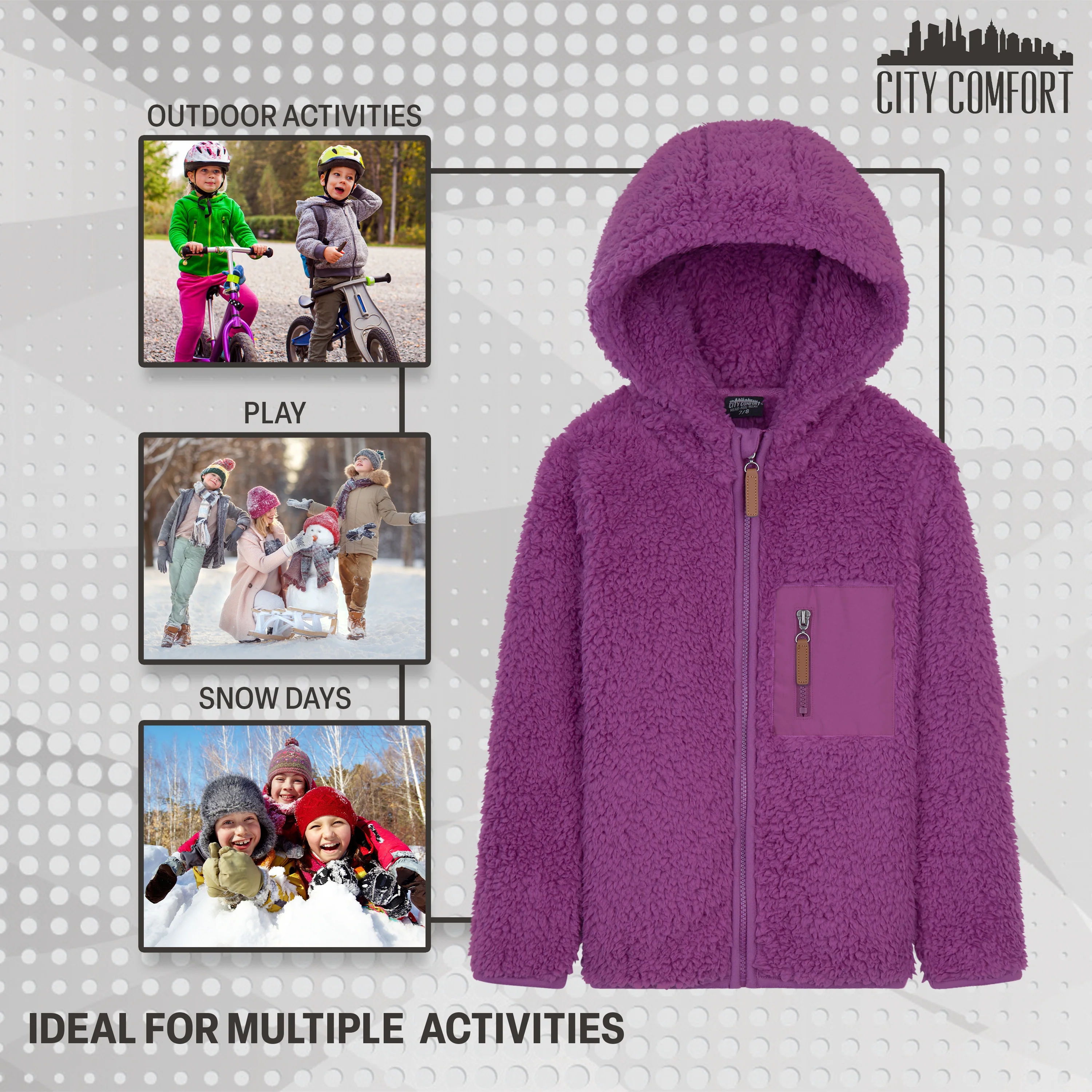 CityComfort Fleece Jacket for Kids, Zip Up Fuzzy Teddy Hoodie - Image 26