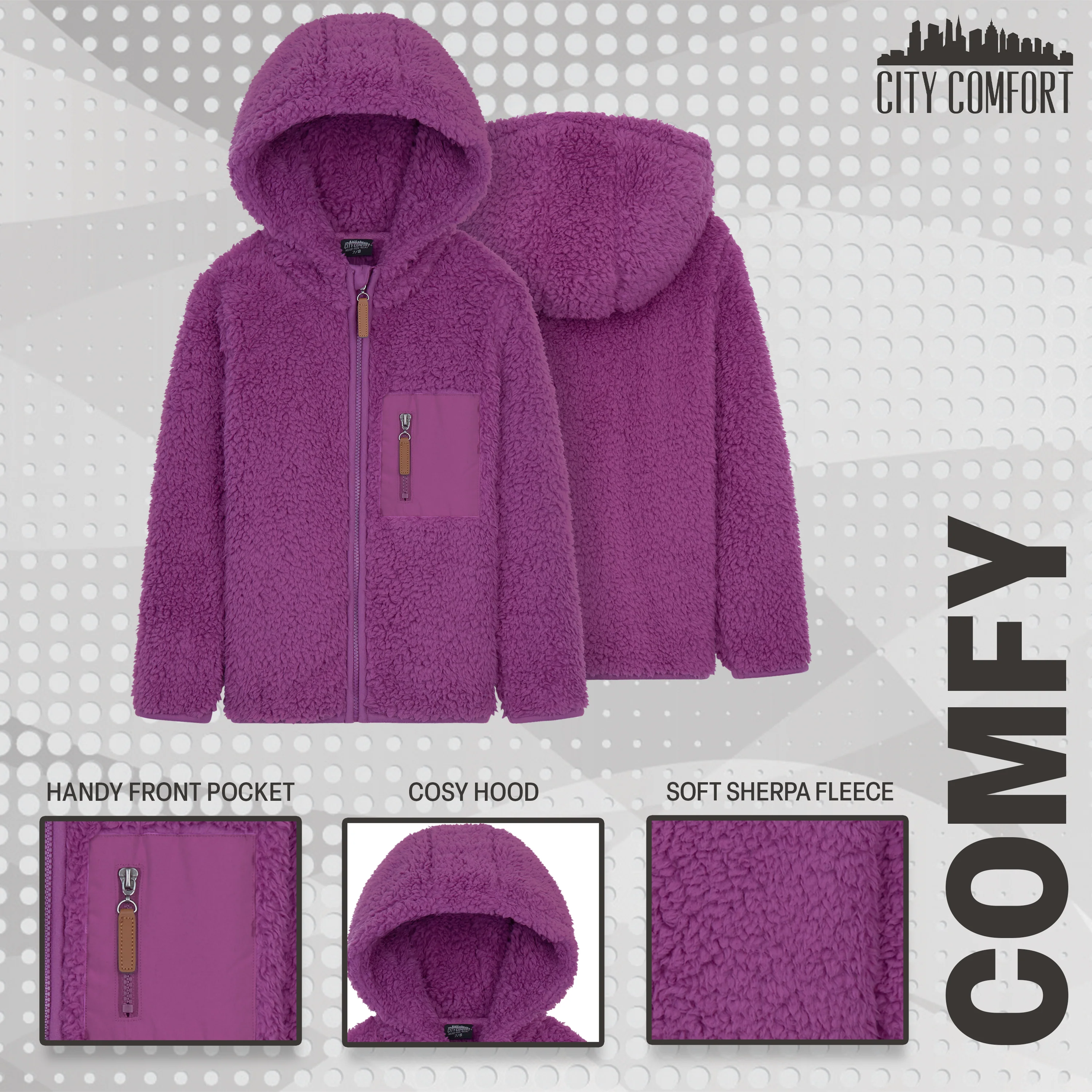CityComfort Fleece Jacket for Kids, Zip Up Fuzzy Teddy Hoodie - Image 27