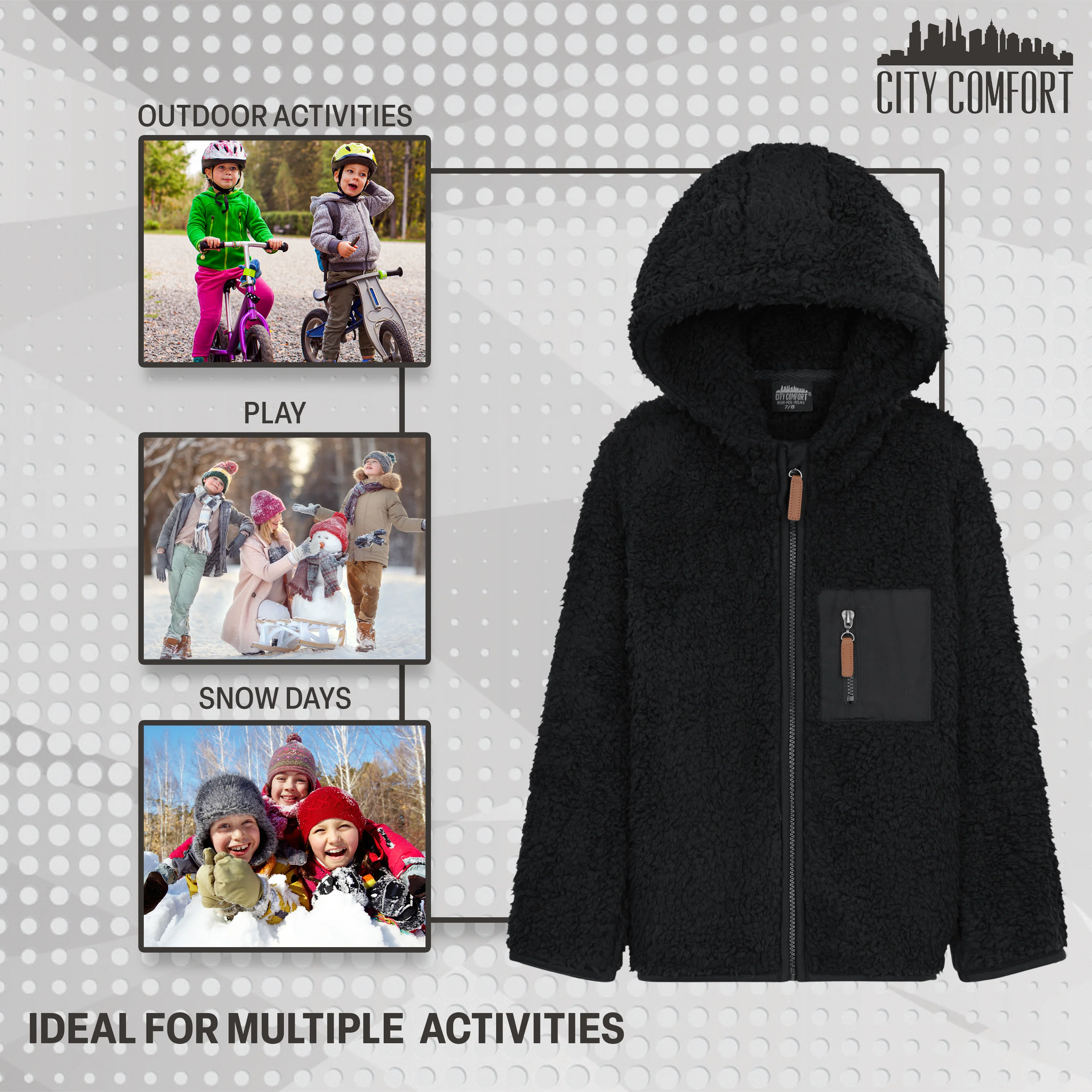 CityComfort Fleece Jacket for Kids, Zip Up Fuzzy Teddy Hoodie - Image 5