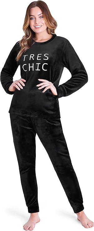CityComfort Fleece Womens Pyjamas Set Long Sleeve Fluffy Loungewear Adults Teenagers, Winter PJs Warm Nightwear, Gifts for Her