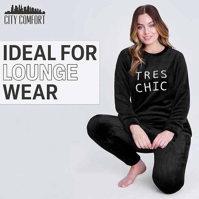 CityComfort Fleece Womens Pyjamas Set Long Sleeve Fluffy Loungewear Adults Teenagers, Winter PJs Warm Nightwear, Gifts for Her - Image 5