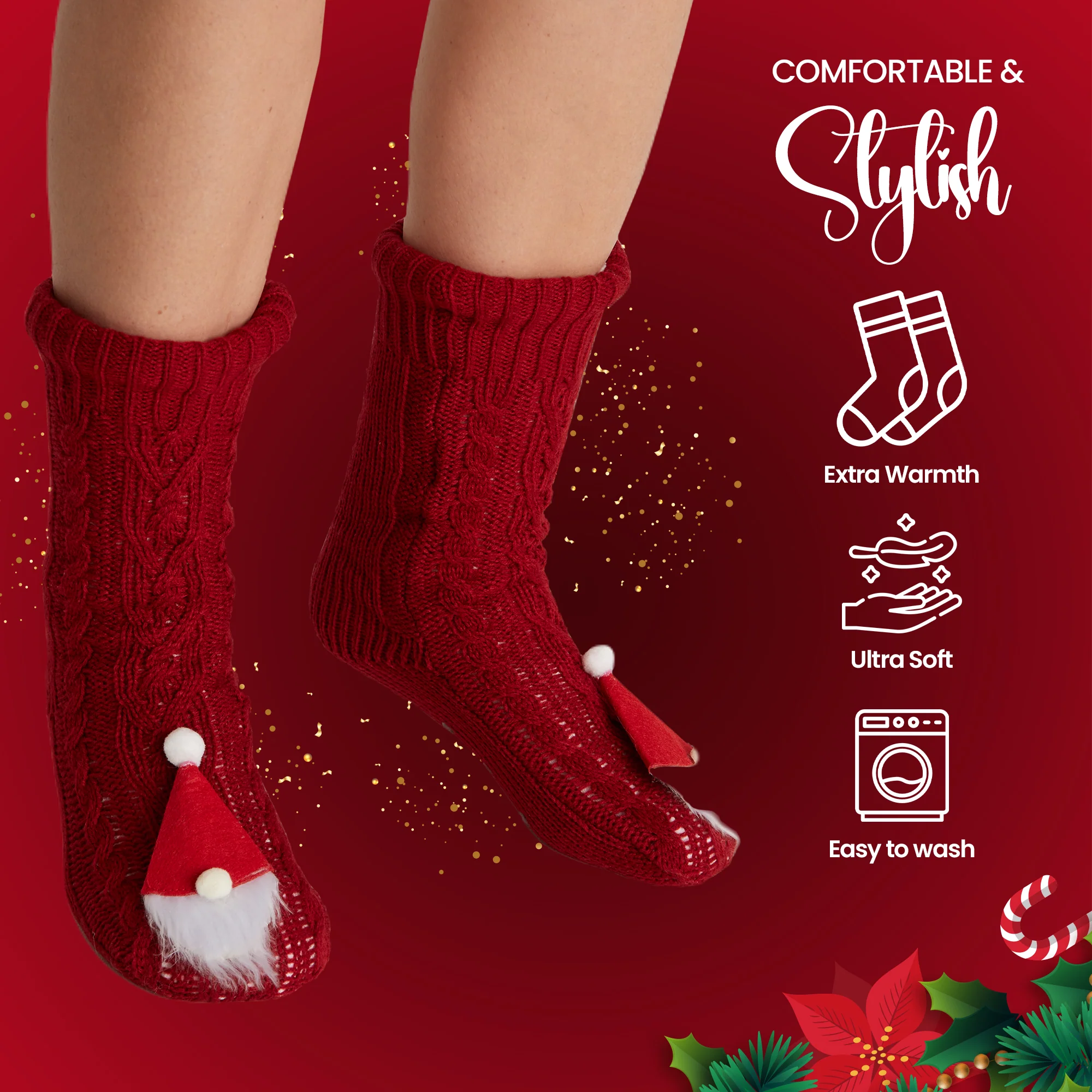 CityComfort Fluffy Christmas Socks for Women - Santa - Image 3