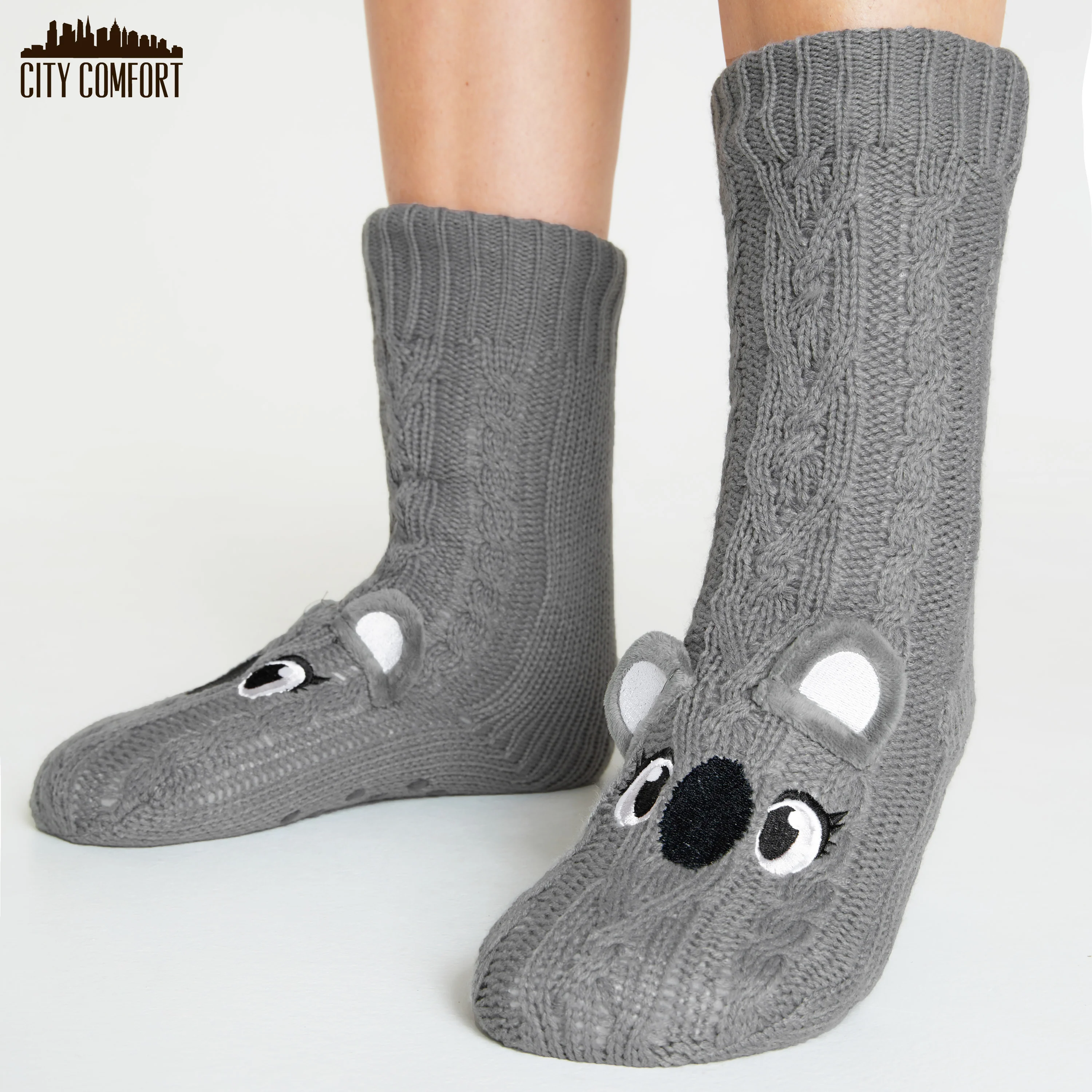 CityComfort Fluffy Socks for Women - GRAY KOALA - Image 5