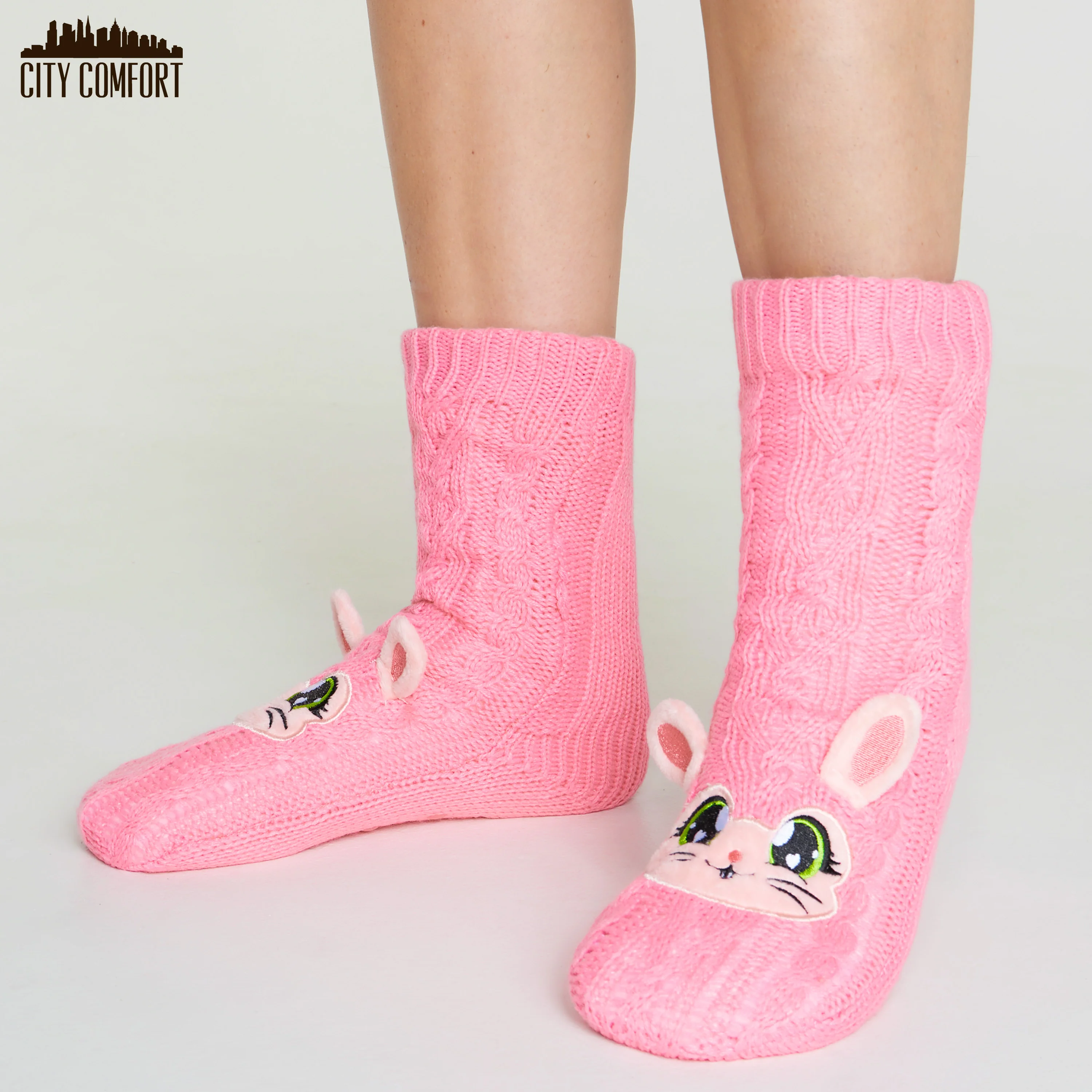 CityComfort Fluffy Socks for Women - PINK BUNNY - Image 5
