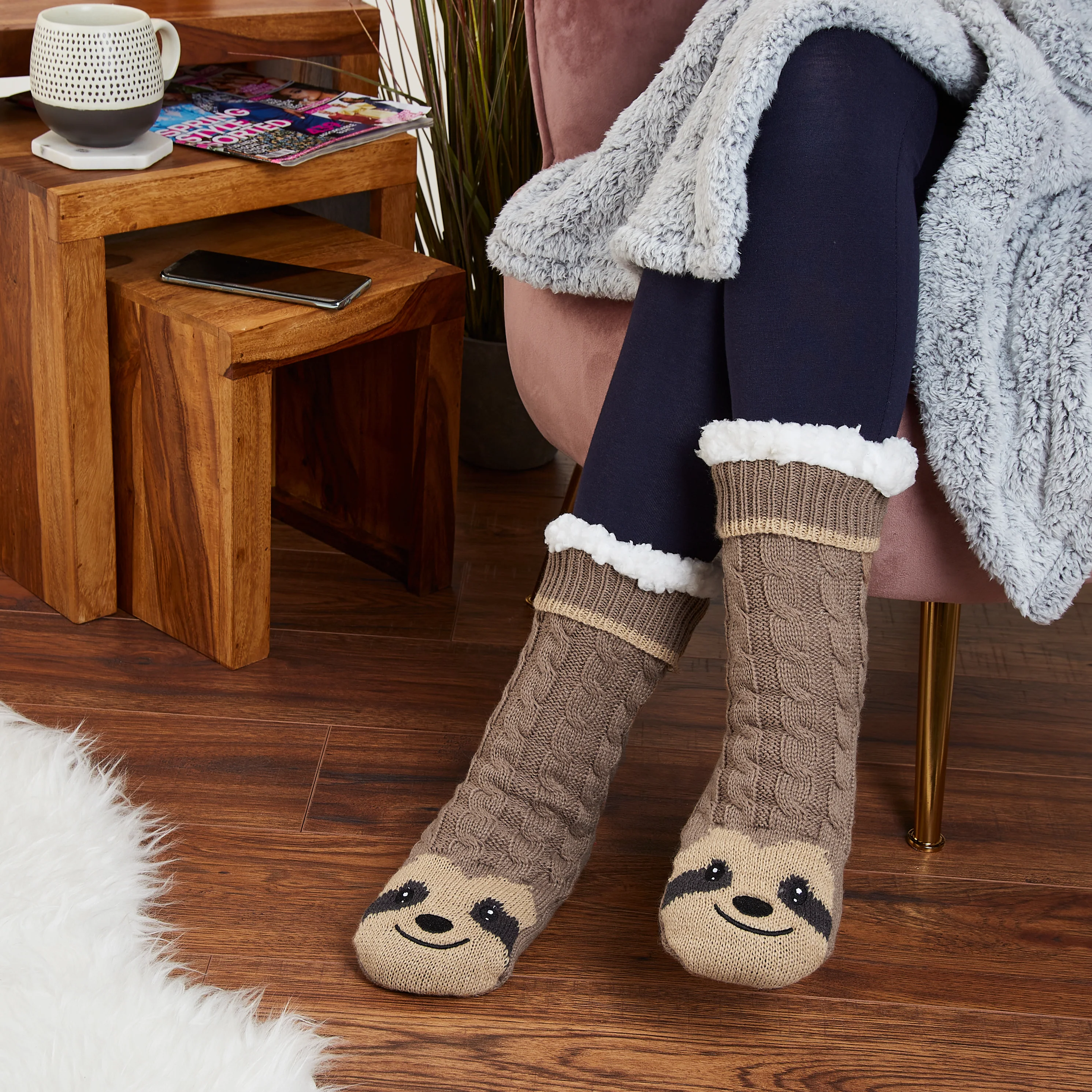 CityComfort Fluffy Socks for Women Teenagers Sherpa Lined Animal Slipper Socks with Non Slip Grip Pads One Size - Gifts for Women - Image 7