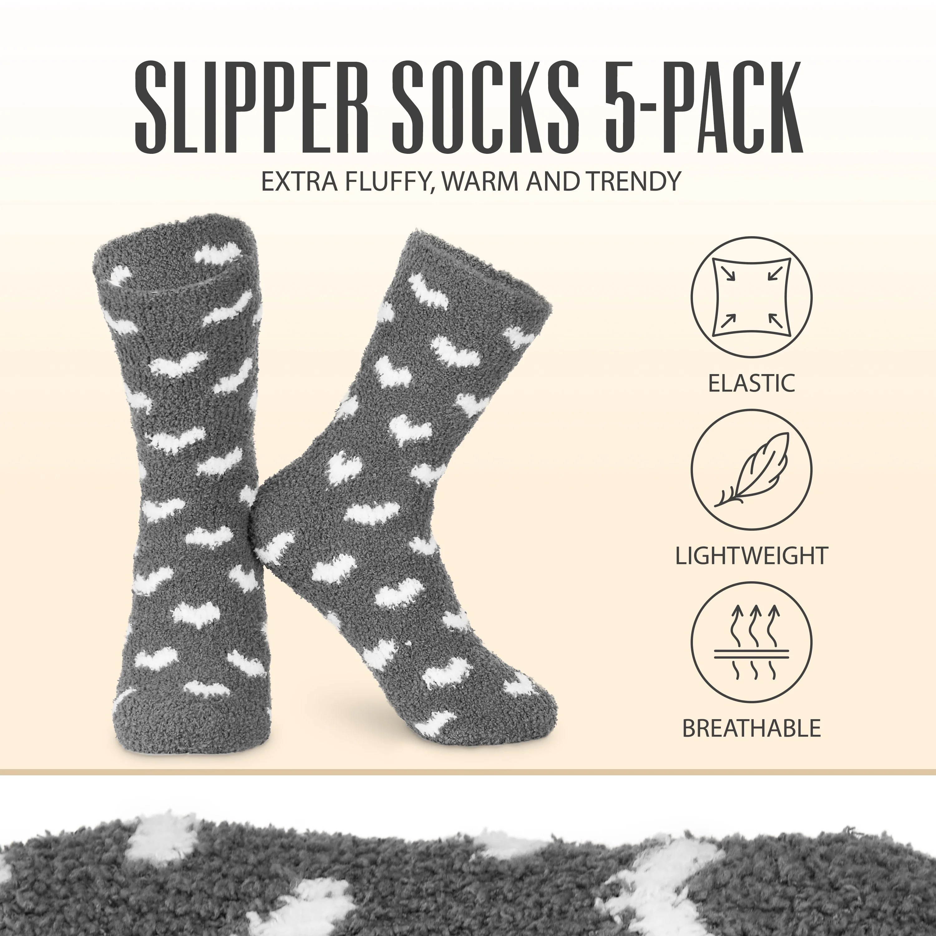 CityComfort Fluffy Socks with Hearts, Women Warm Slipper Socks 5-Pack, Winter Gifts For Her - Image 3