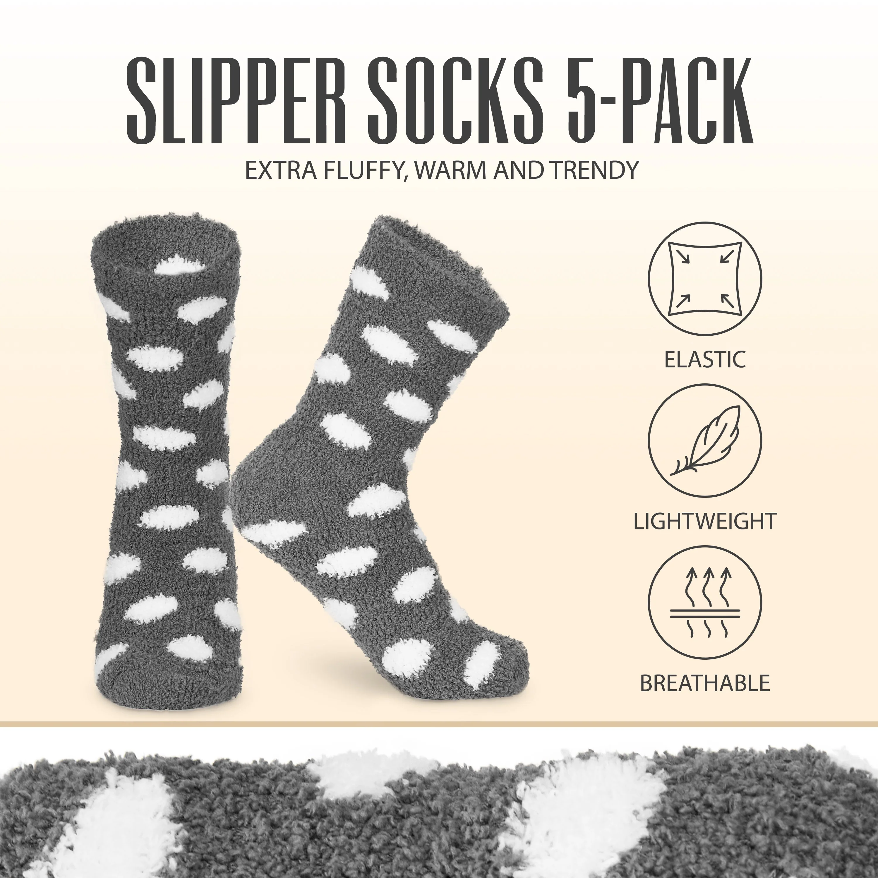 CityComfort Polka Dots Fluffy Socks, Women Warm Slipper Socks 5-Pack, Winter Gifts For Her - Image 3