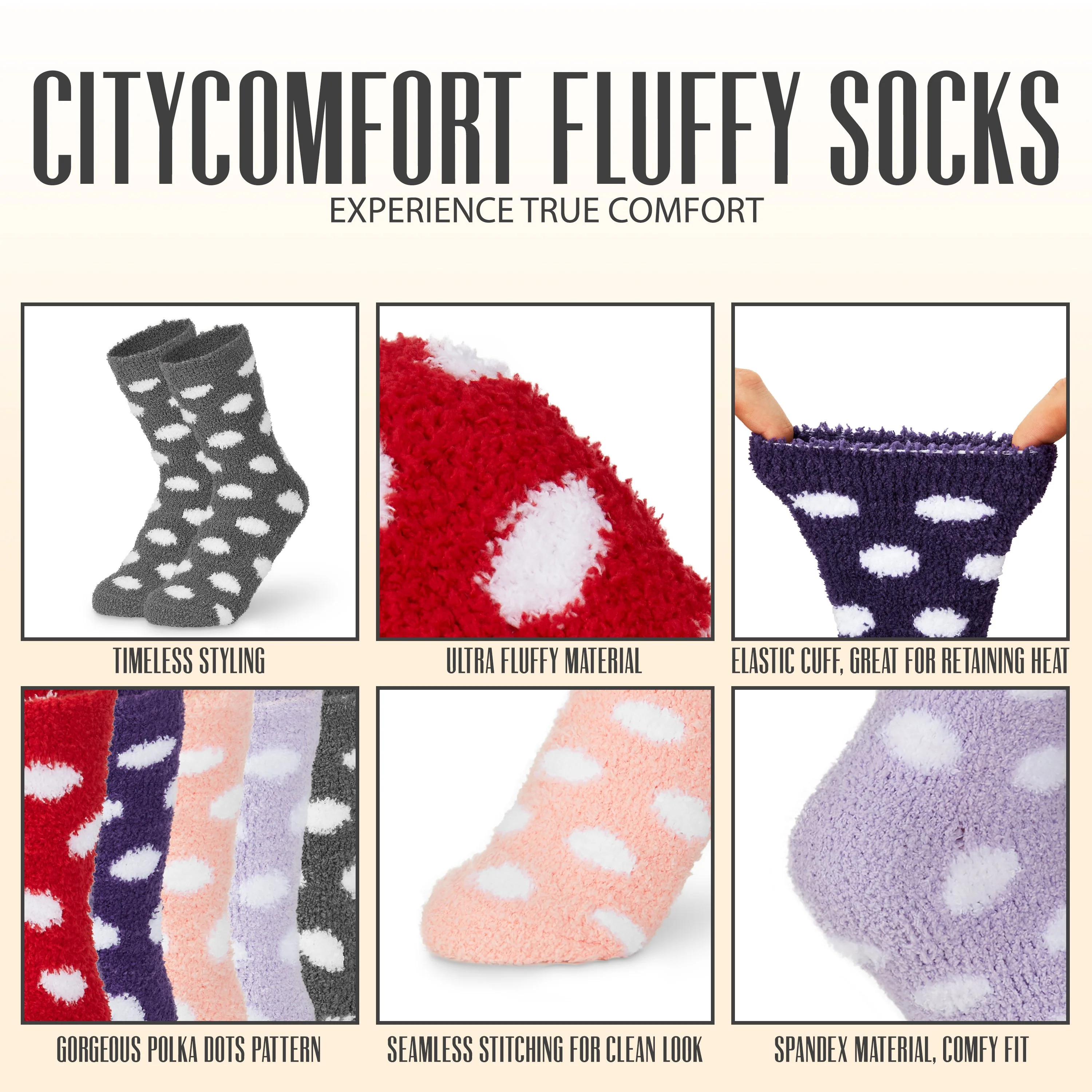 CityComfort Polka Dots Fluffy Socks, Women Warm Slipper Socks 5-Pack, Winter Gifts For Her - Image 6