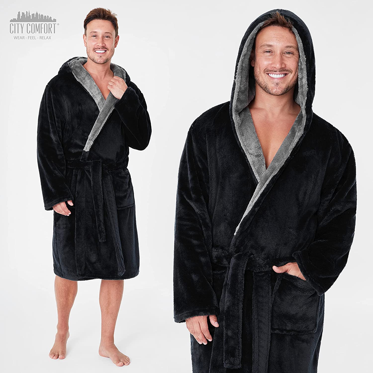 CityComfort Fluffy Super Soft Mens Dressing Gown with Fleece Lounge Wear - Image 4