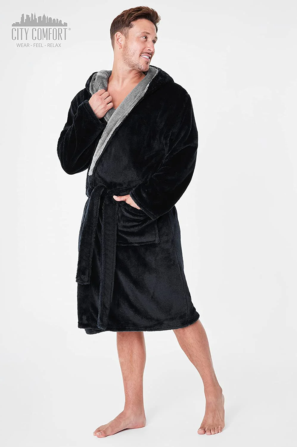 CityComfort Fluffy Super Soft Mens Dressing Gown with Fleece Lounge Wear - Image 5