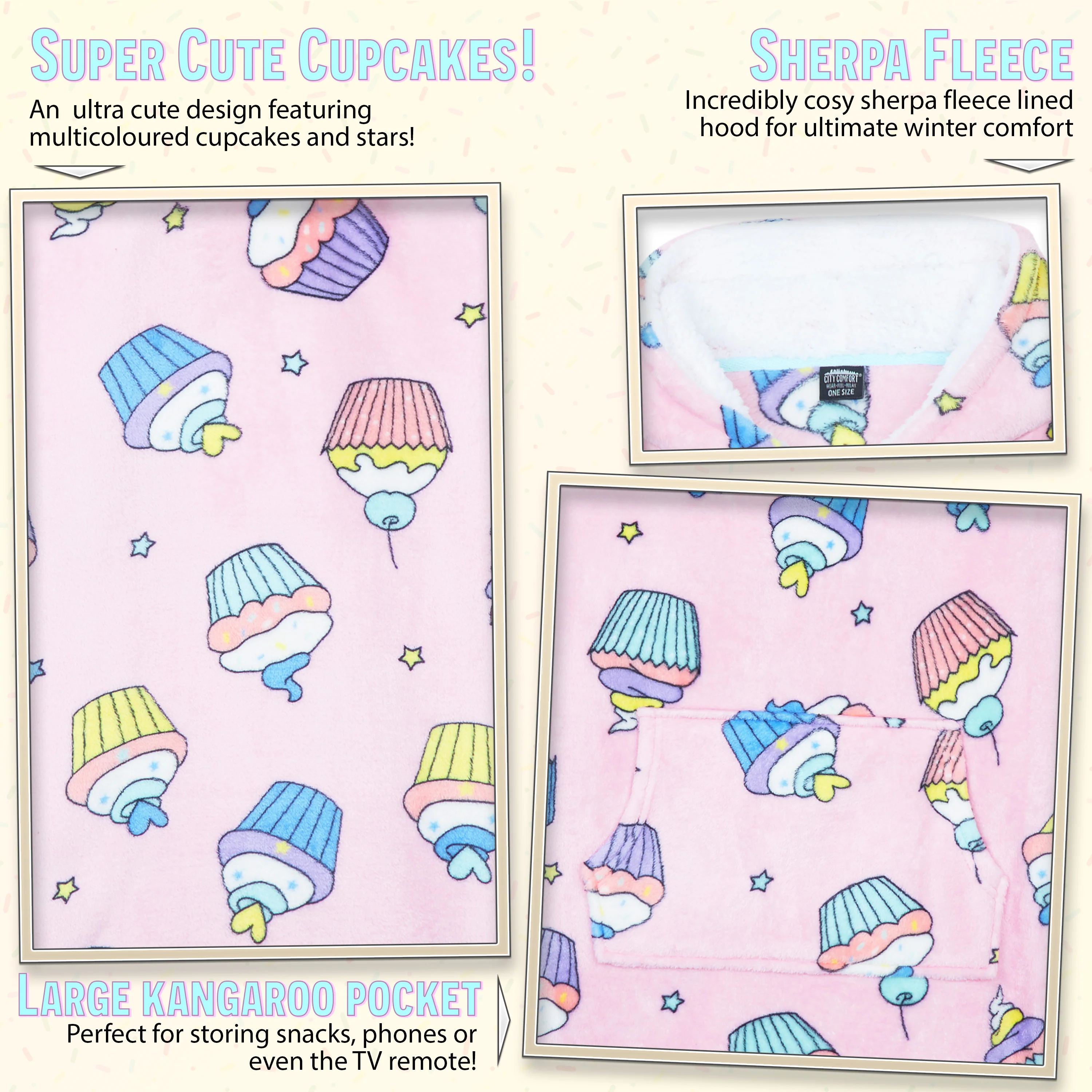 CityComfort Girls Oversized Blanket Hoodie Kids - Cupcake - Image 6