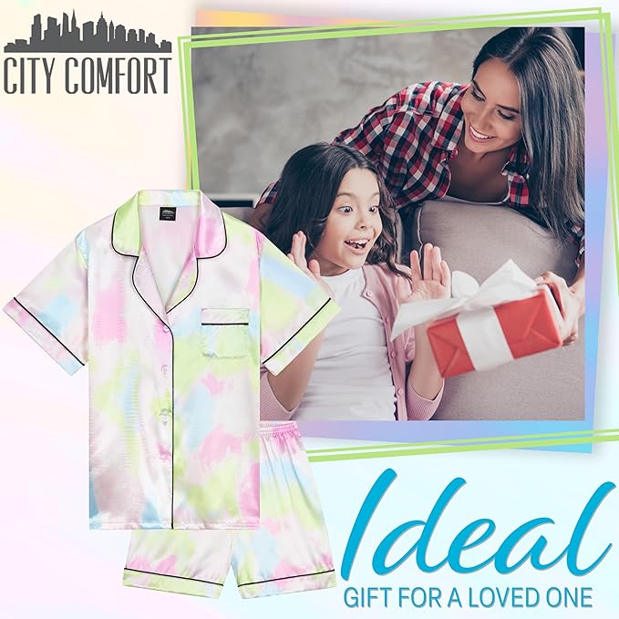CityComfort Girls Pyjamas for Kids & Teenagers Summer Nightwear Sets Button Down Satin - Image 8