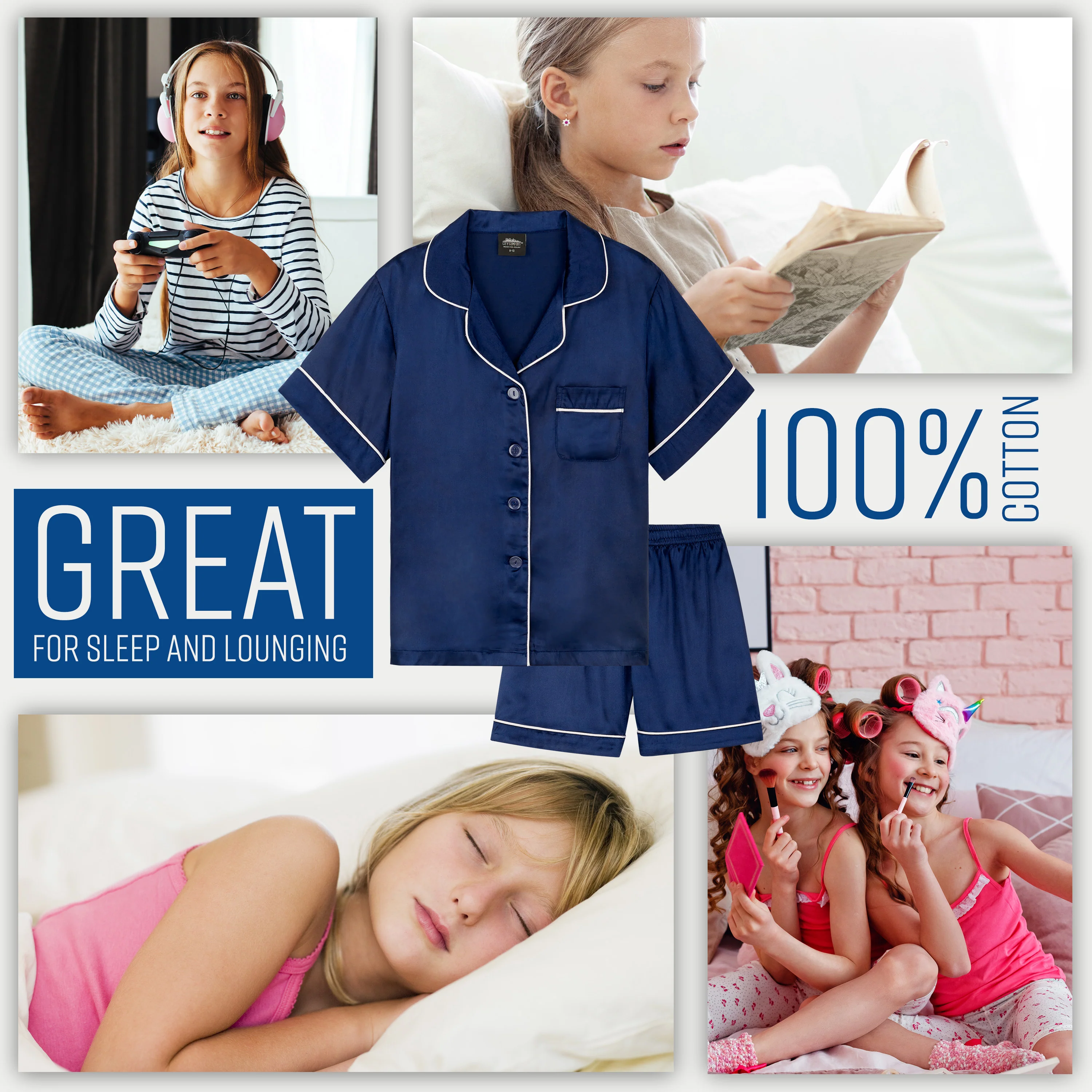 CityComfort Girls Pyjamas for Kids & Teenagers Summer Nightwear Sets Button Down Satin - Image 9