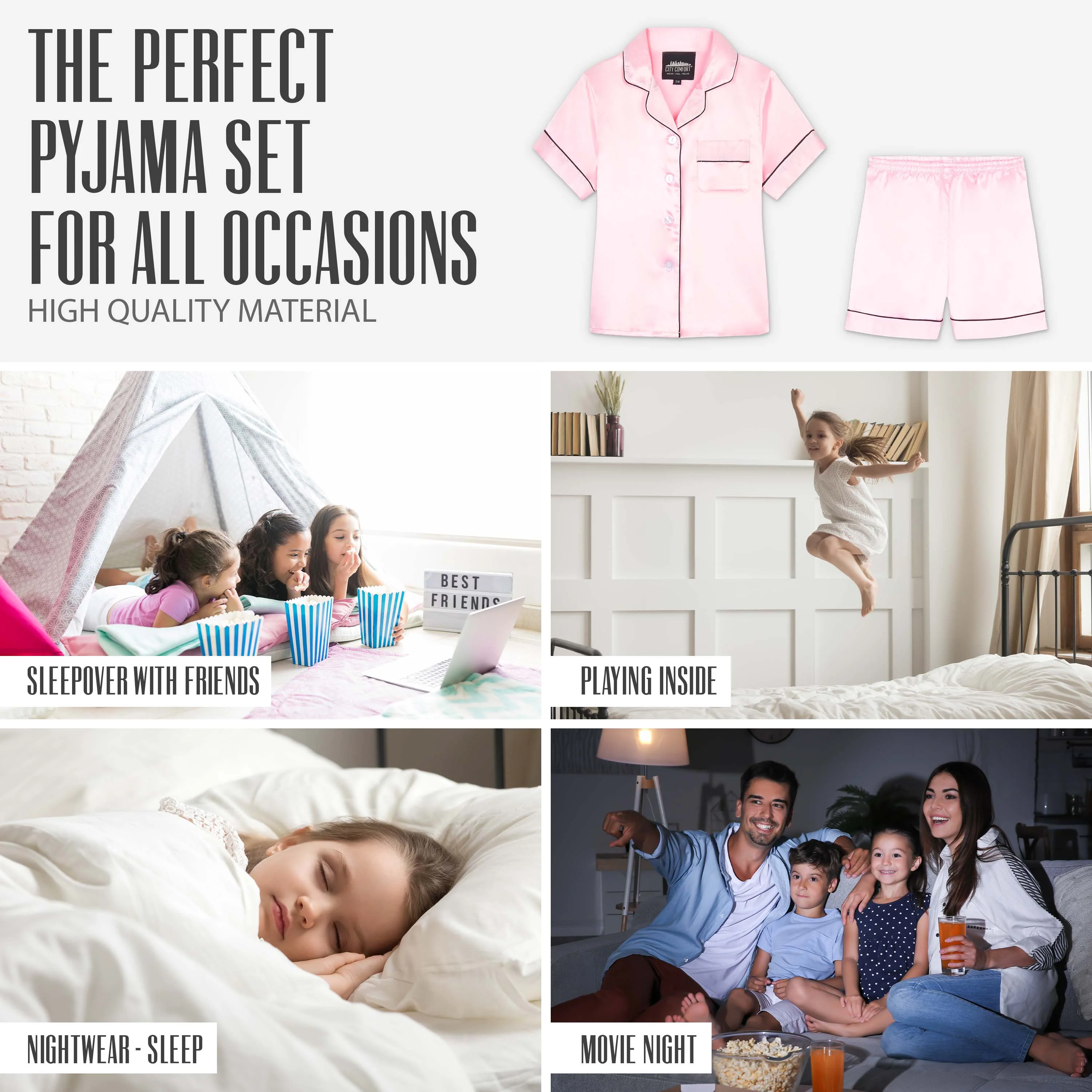 CityComfort Girls Short Pyjama Sets - Satin, Button Down 2 Piece Set - Image 12