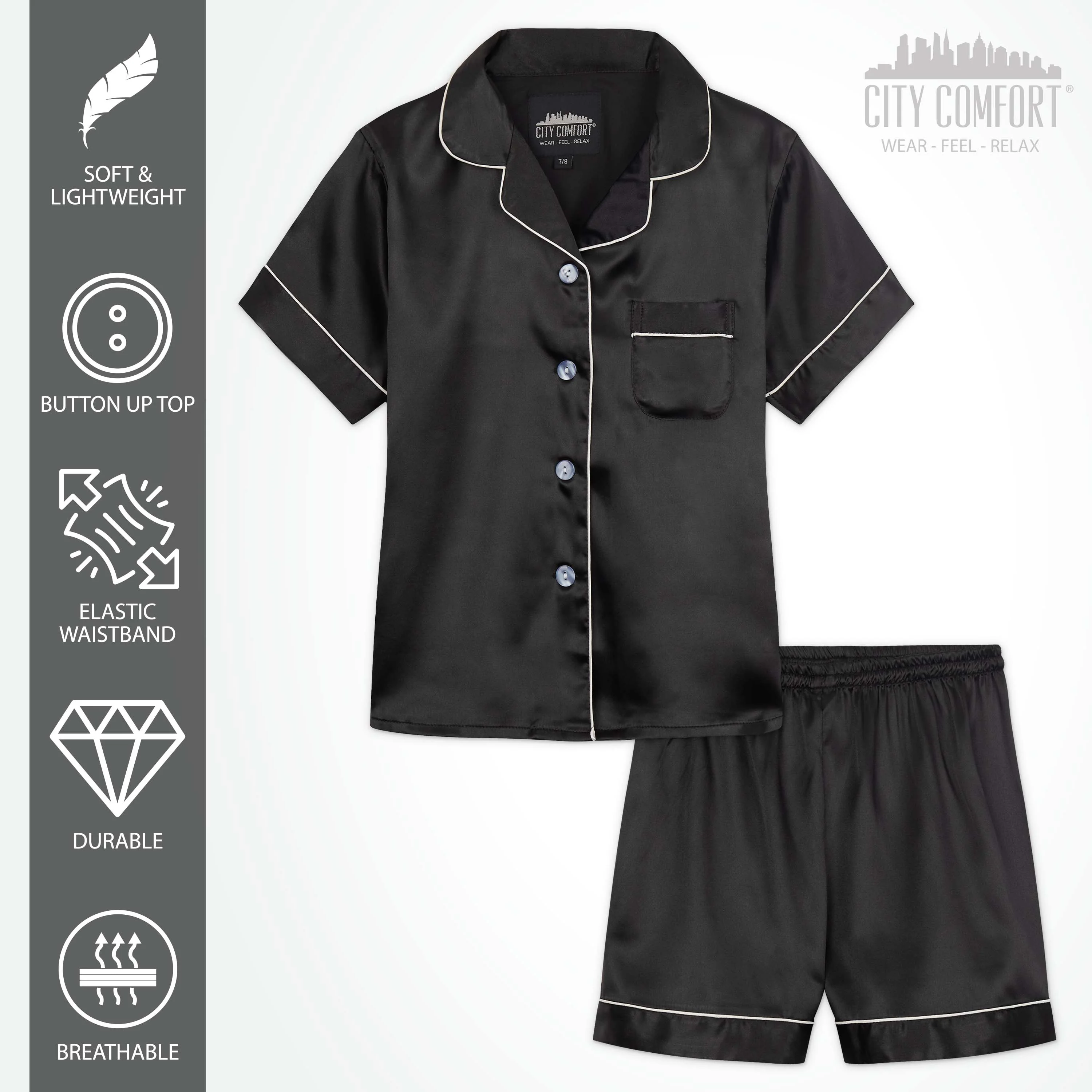 CityComfort Girls Short Pyjama Sets - Satin, Button Down 2 Piece Set - Image 18