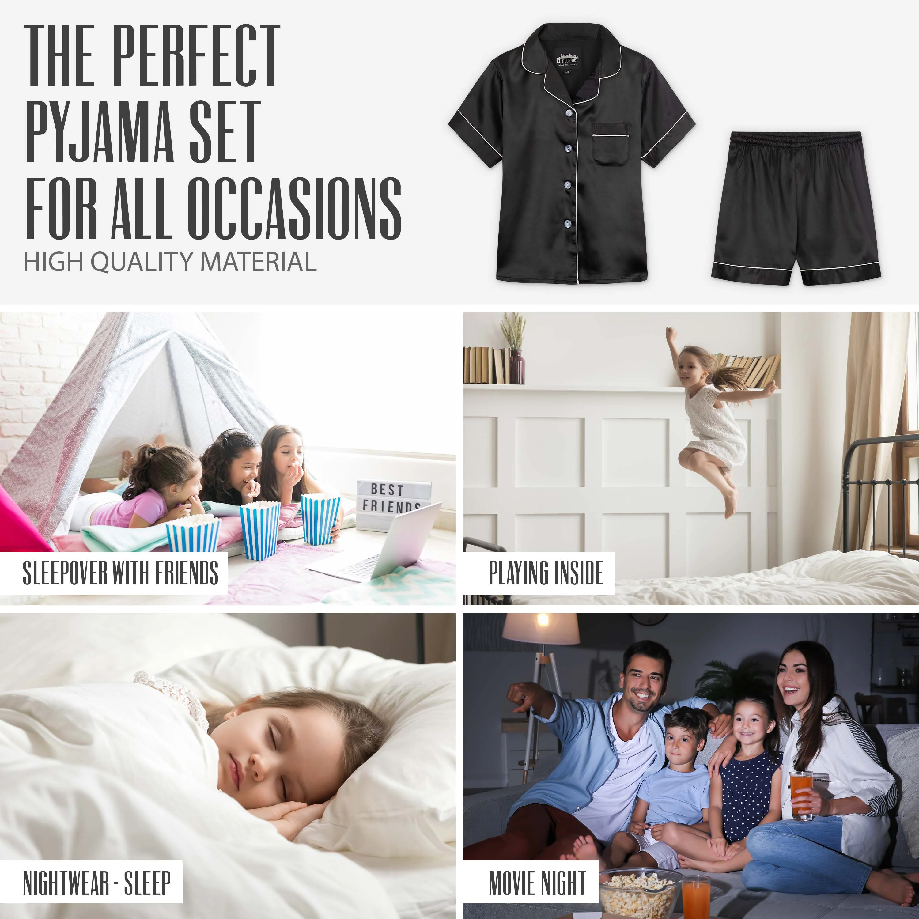 CityComfort Girls Short Pyjama Sets - Satin, Button Down 2 Piece Set - Image 19