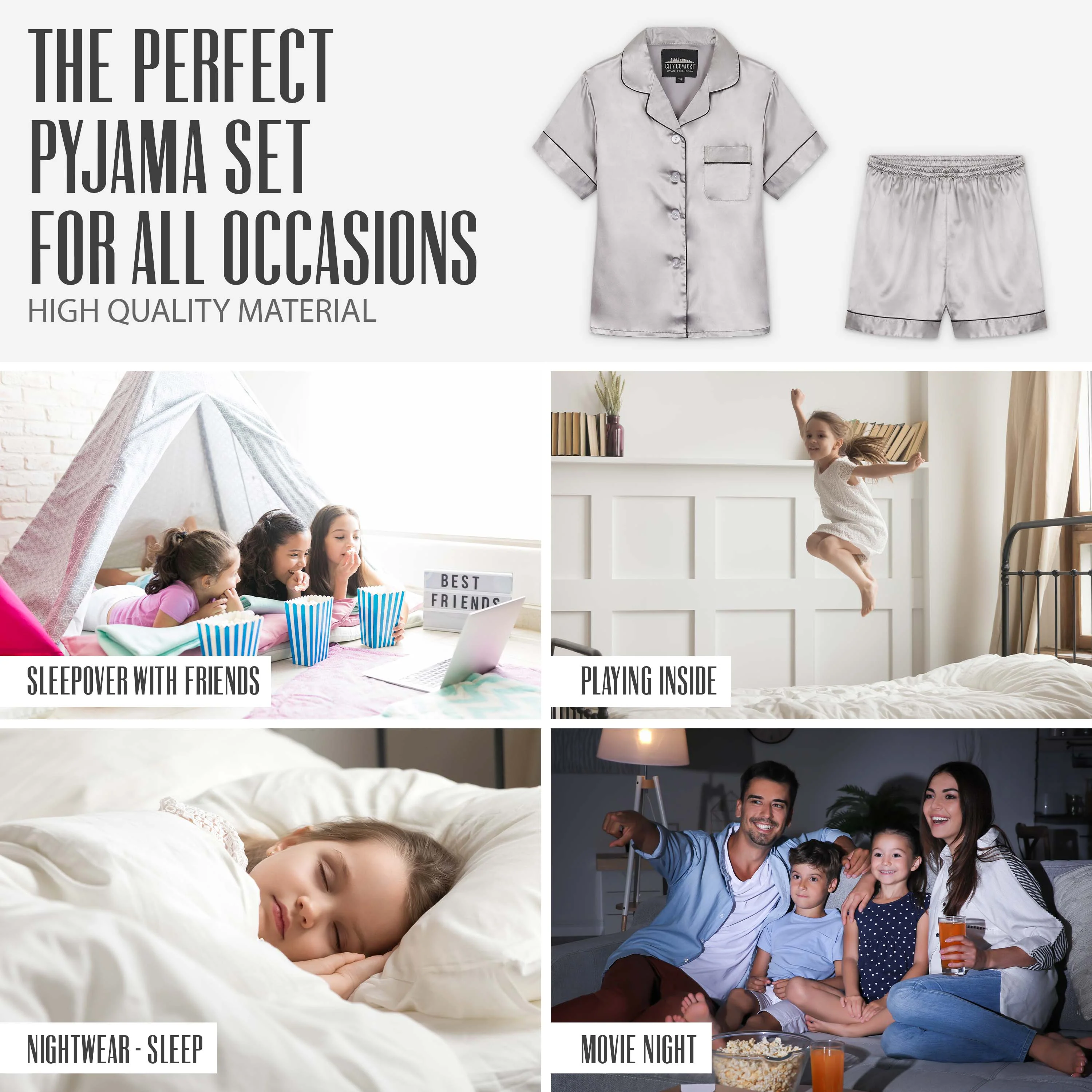 CityComfort Girls Short Pyjama Sets - Satin, Button Down 2 Piece Set - Image 26