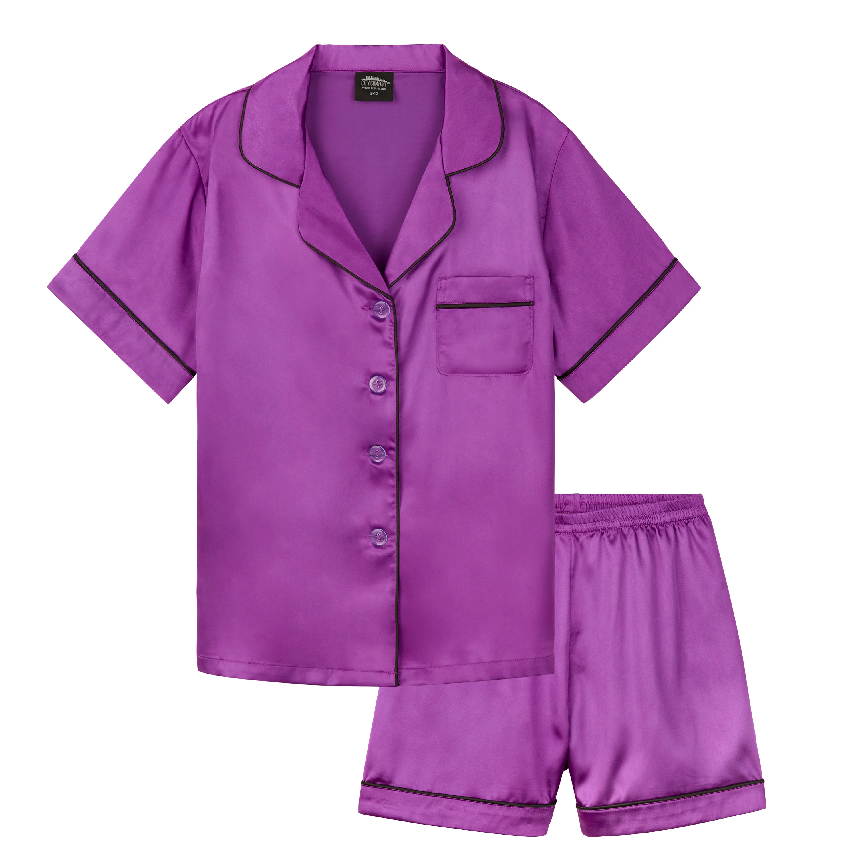 CityComfort Girls Short Pyjama Sets - Satin, Button Down 2 Piece Set - Image 47