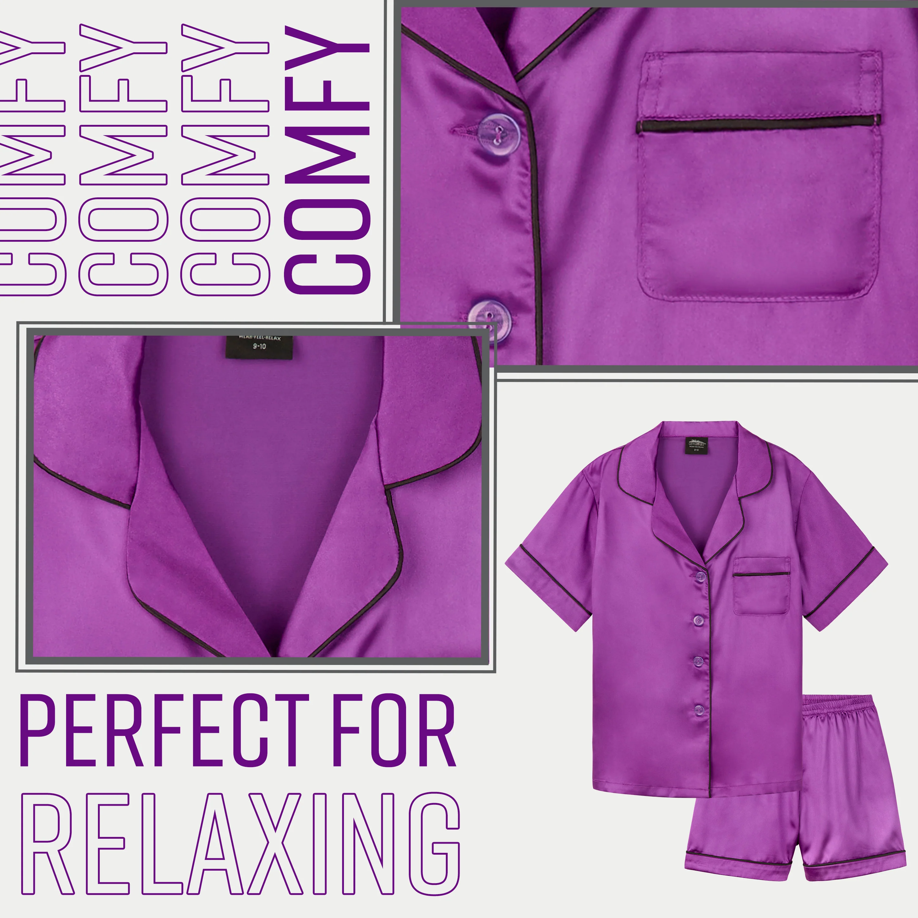 CityComfort Girls Short Pyjama Sets - Satin, Button Down 2 Piece Set - Image 51