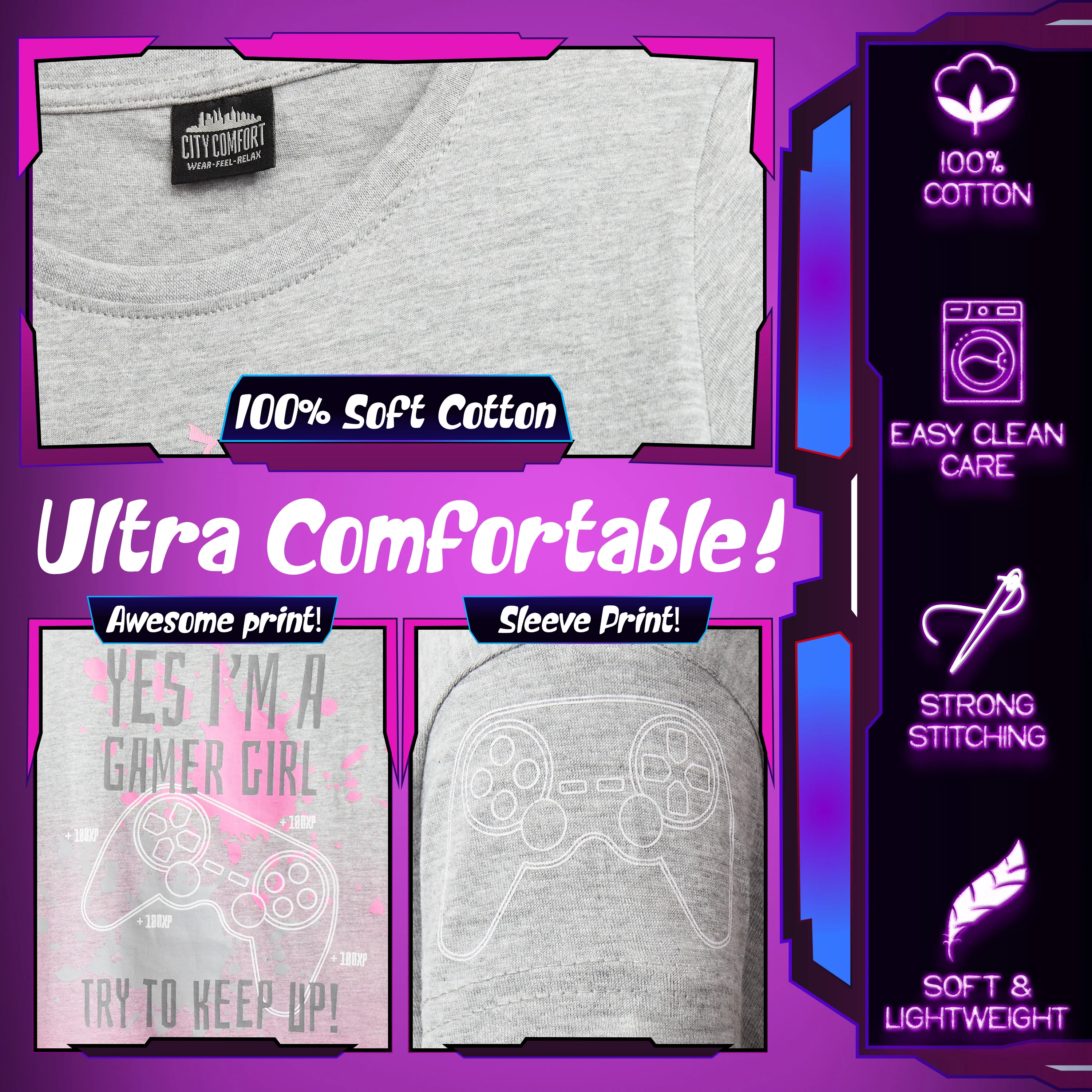 CityComfort Girls T Shirts, Gamer Girl T-Shirt 7-15 Years Gaming Merchandise - Image 3