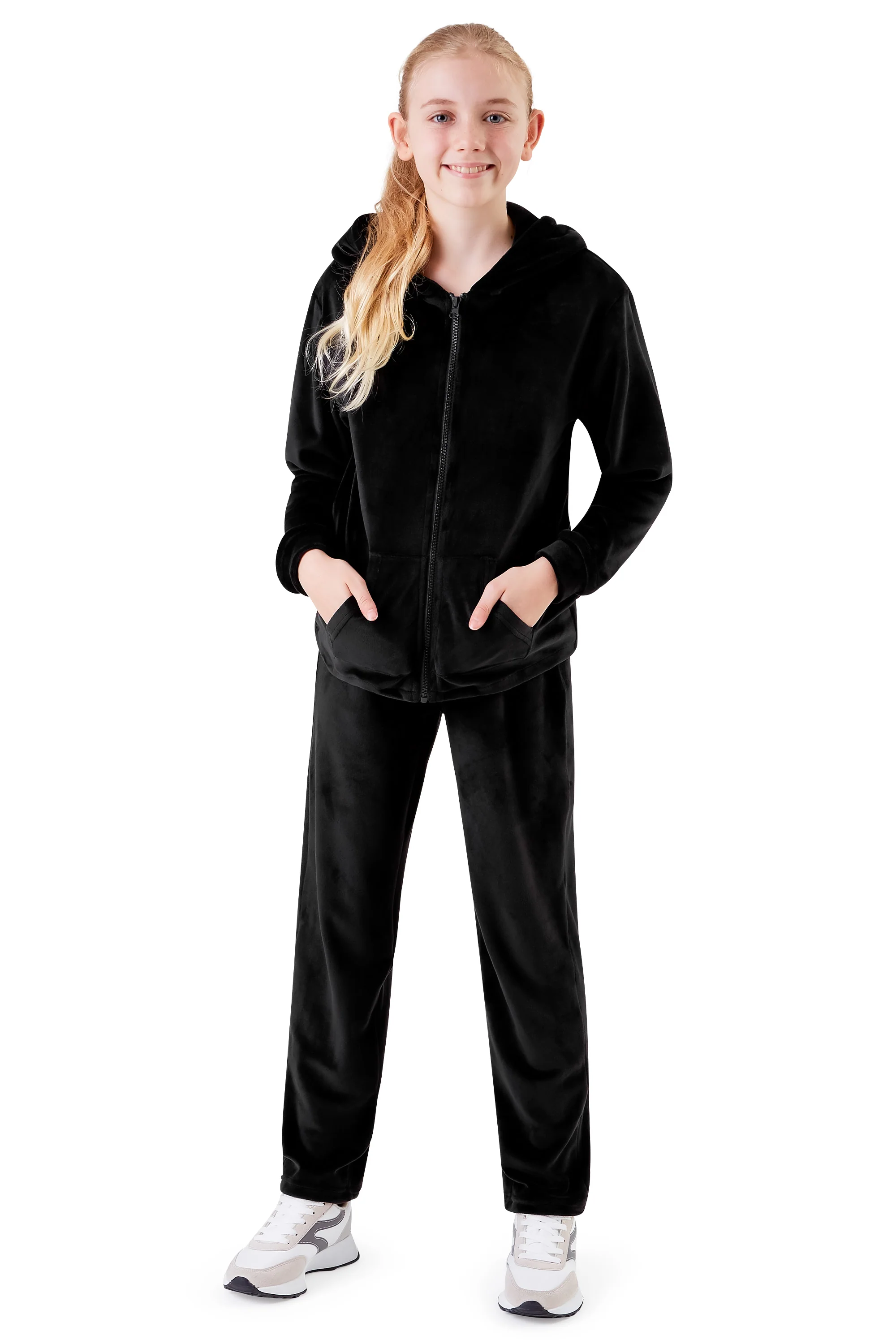 CityComfort Girls Tracksuit Set, 2 Piece Velour Hoodie and Tracksuit Bottoms Lounge Set - Image 2