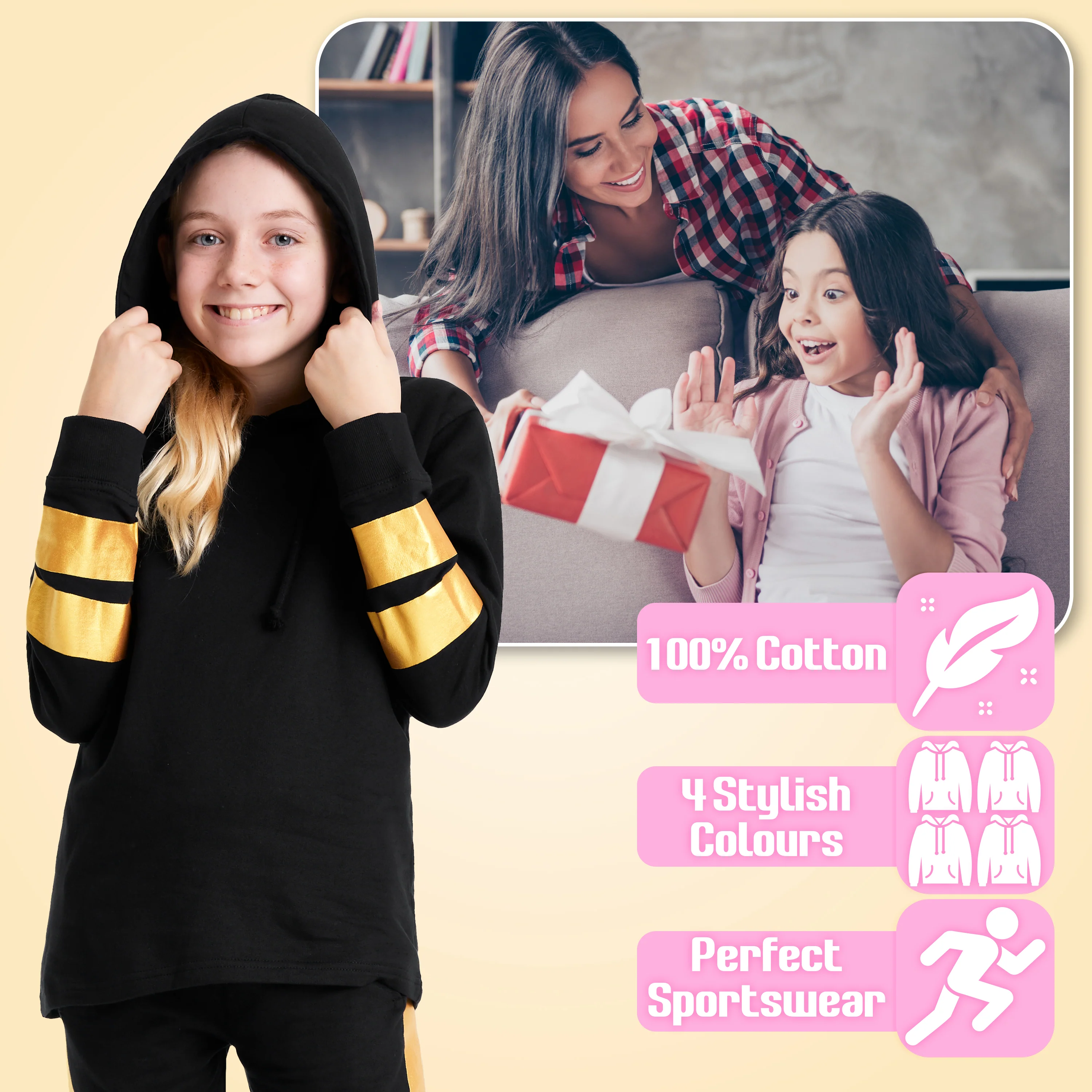 CityComfort Girls Tracksuit Set - Gold -Tracksuit for Girls - Image 3