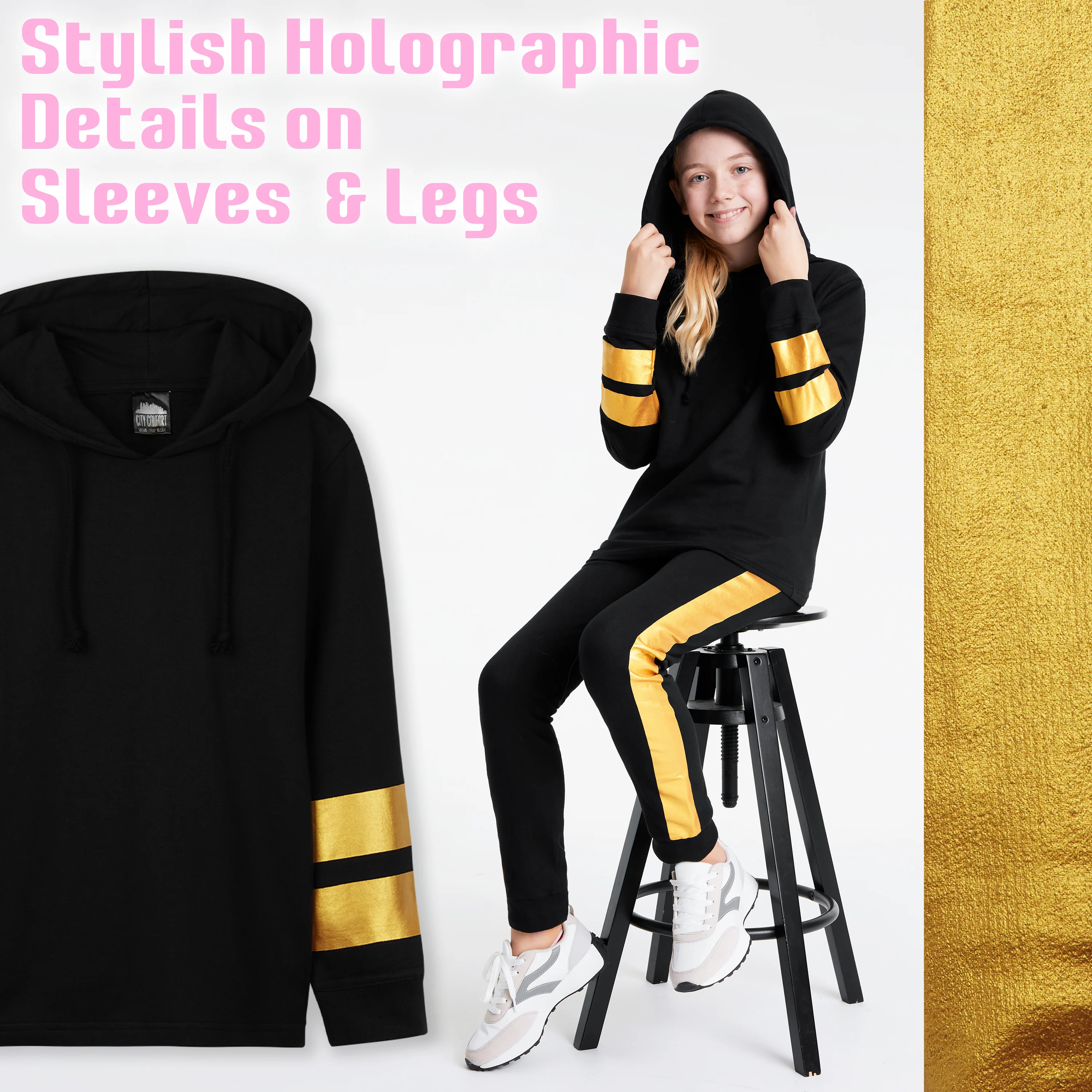 CityComfort Girls Tracksuit Set - Gold -Tracksuit for Girls - Image 4