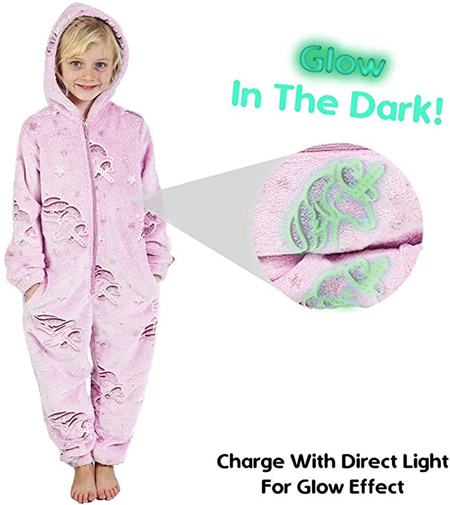 CityComfort Glow in The Dark Onesie Kids Girls Rainbow Unicorn Pyjamas - Image 2
