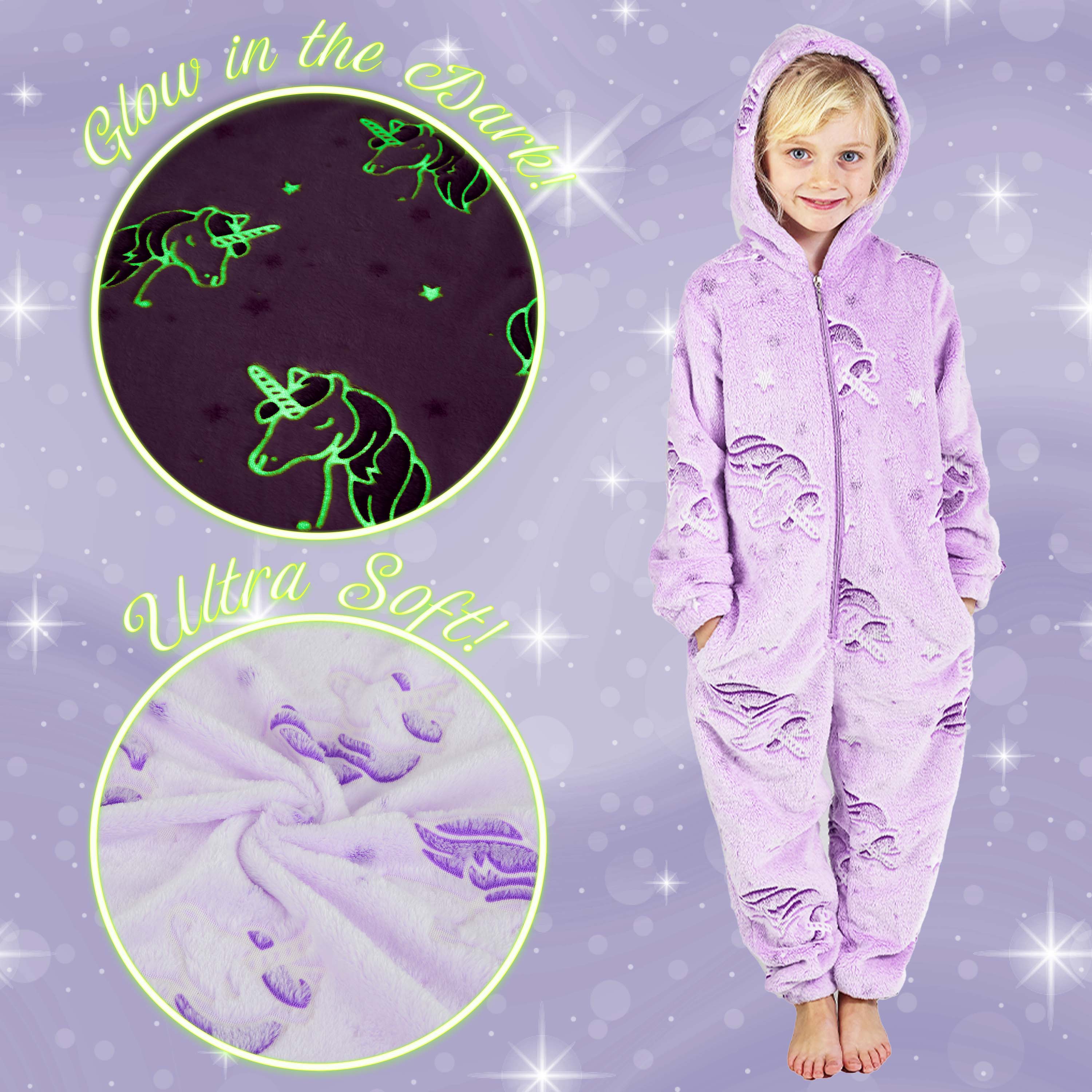CityComfort Glow in The Dark Onesie Kids Onesies for Girls Rainbow Unicorn Pyjamas - Image 13
