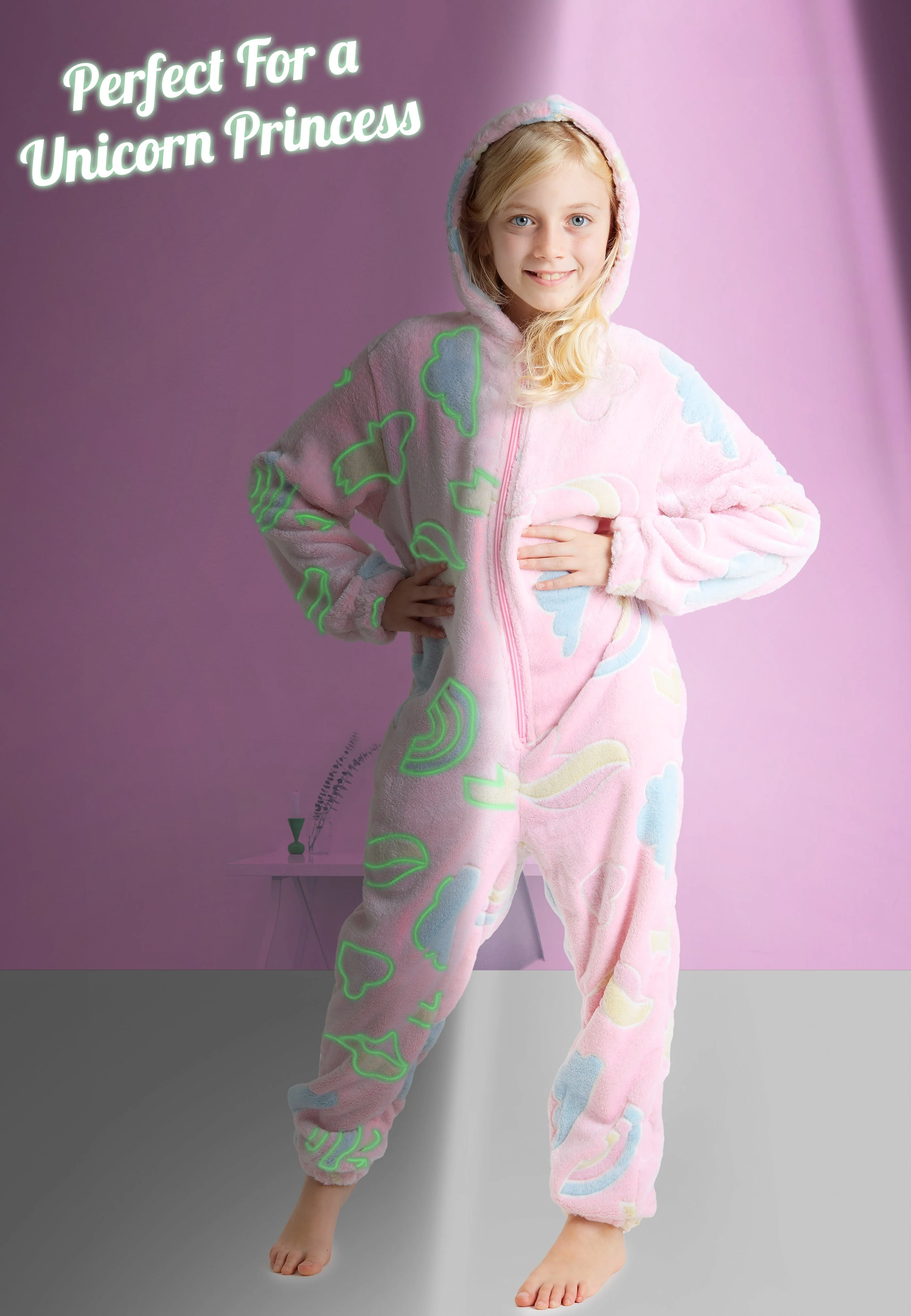 CityComfort Glow in The Dark Onesie Kids Onesies for Girls Rainbow Unicorn Pyjamas - Image 4