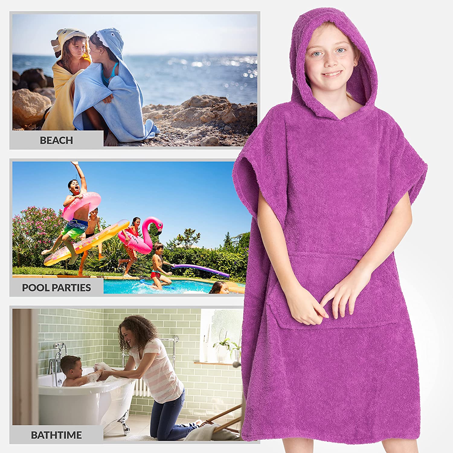 CityComfort Kids Hooded Towel Poncho, Absorbent Cotton Changing Robe for Beach - Image 13