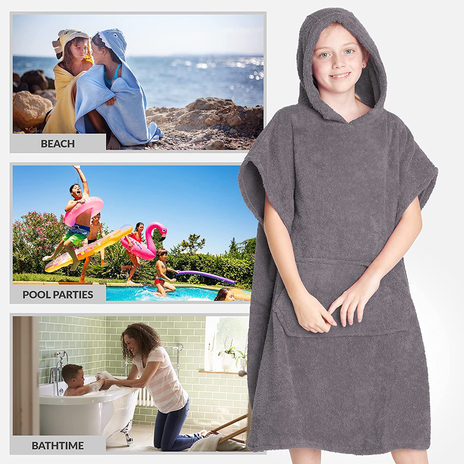 CityComfort Kids Hooded Towel Poncho, Absorbent Cotton Changing Robe for Beach - Image 20
