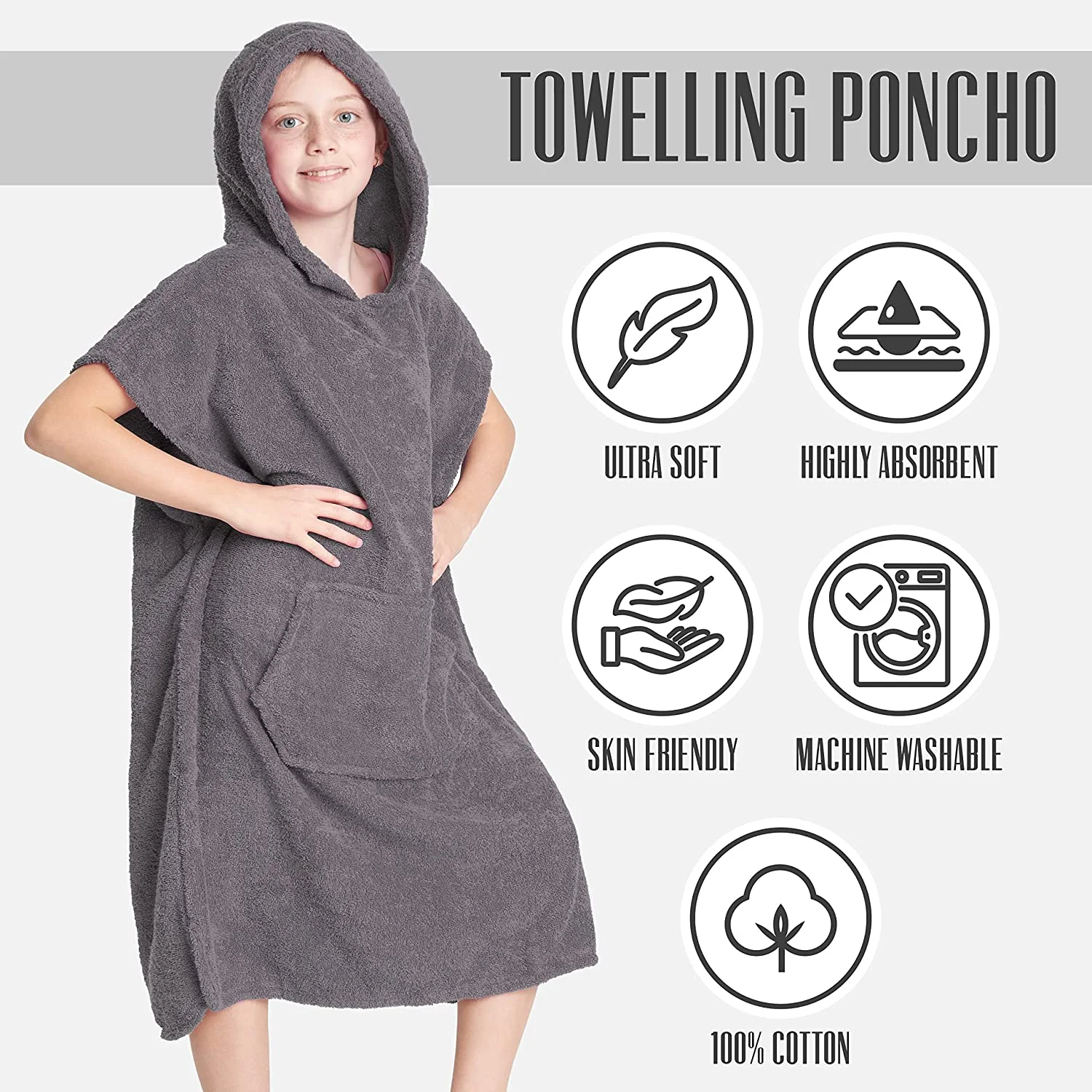 CityComfort Kids Hooded Towel Poncho, Absorbent Cotton Changing Robe for Beach - Image 22