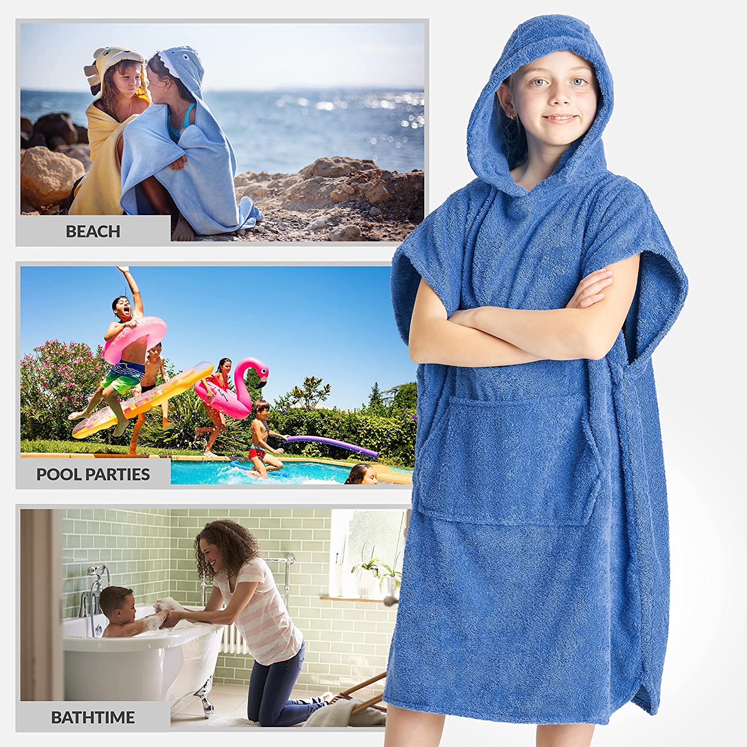CityComfort Kids Hooded Towel Poncho, Absorbent Cotton Changing Robe for Beach - Image 27