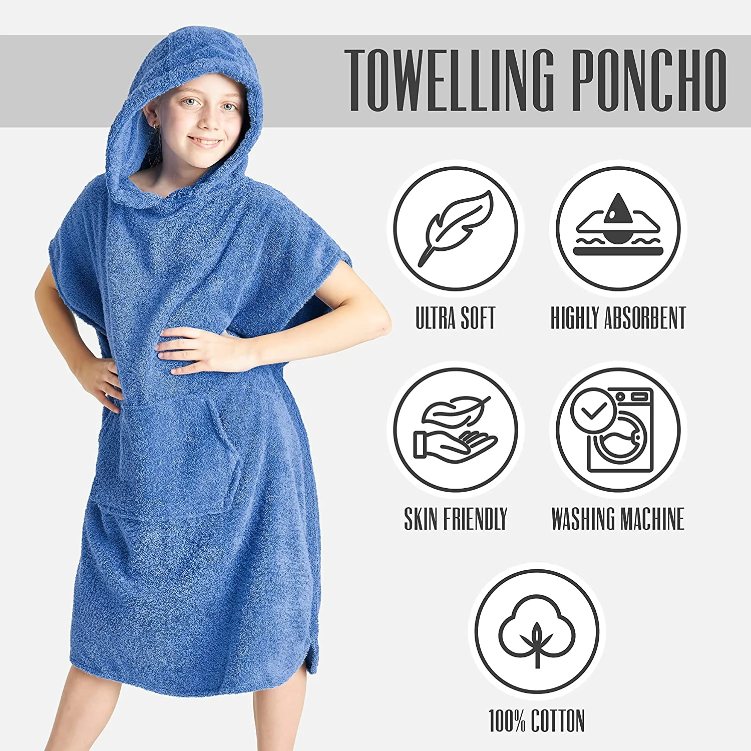 CityComfort Kids Hooded Towel Poncho, Absorbent Cotton Changing Robe for Beach - Image 29