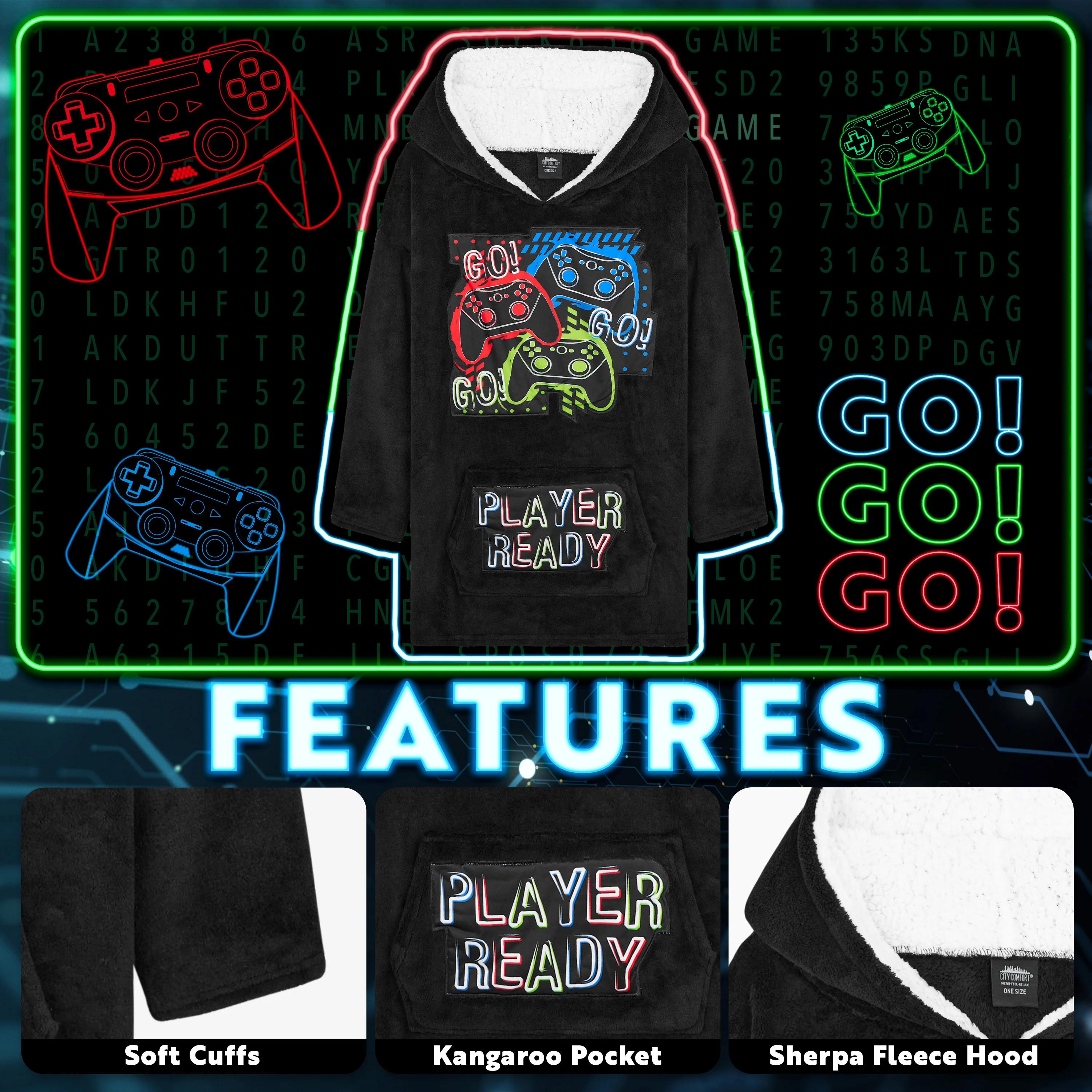 CityComfort Hoodie Blanket for Kids & Teenagers Fleece Wearable Blanket Warm Gamer - Image 3